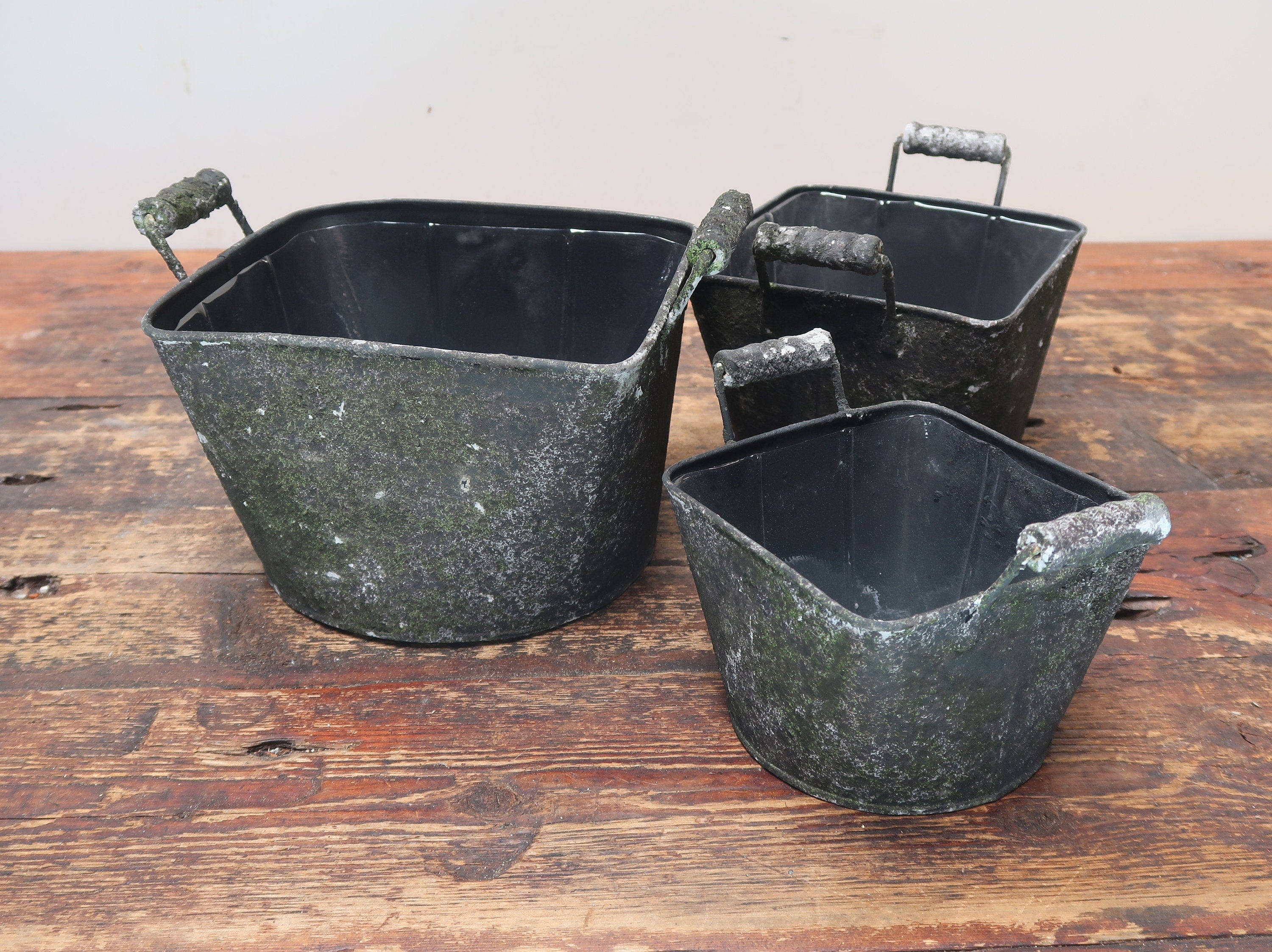 Rustic Metal Planters Set of 3 Nested Rustic Weathered Planter With Handles (U.S. Free Shipping)