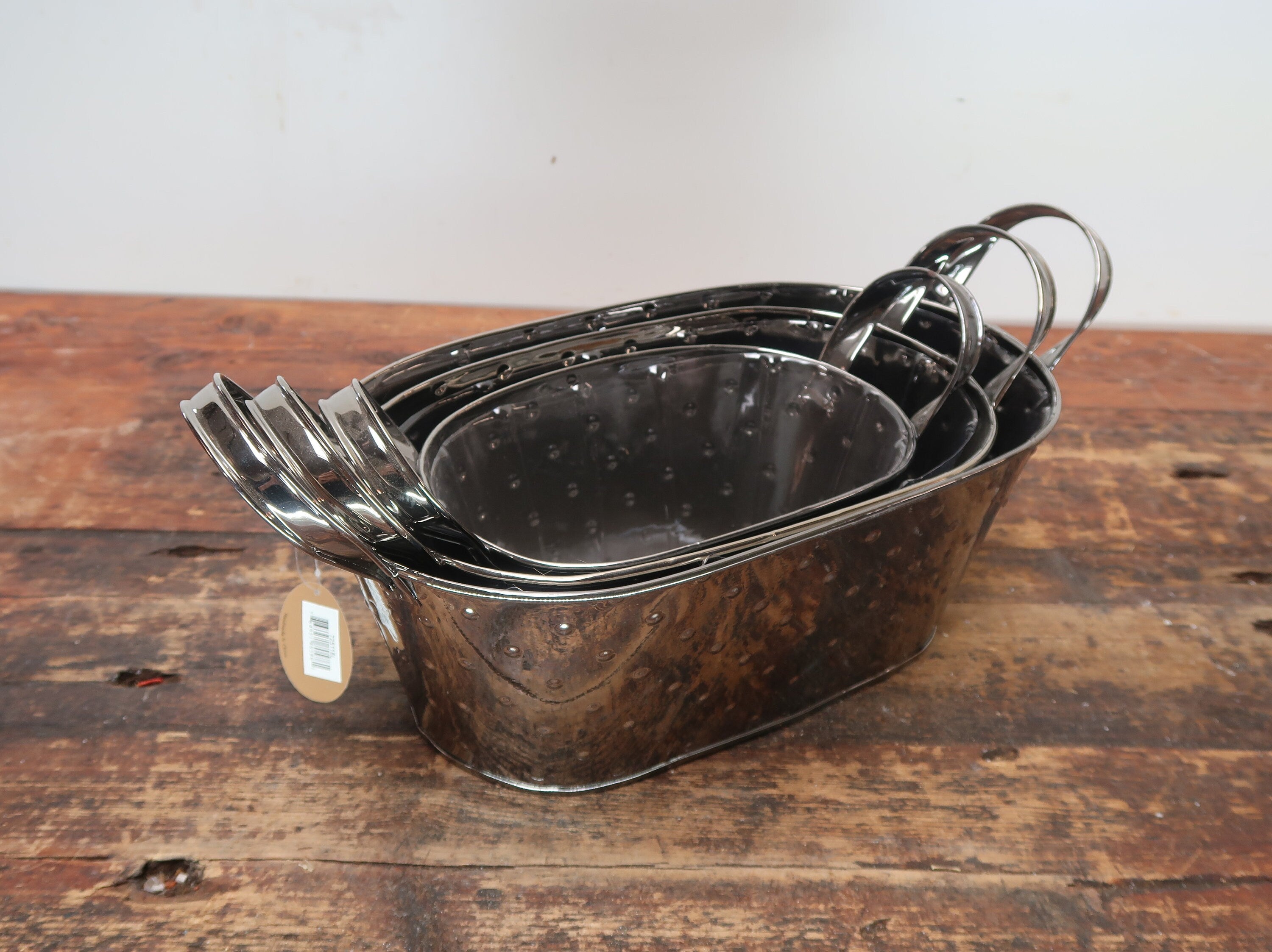 Metal Oval Planters Set of 3 Nested Smoke Metalic Planter With Handles (U.S. Free Shipping)