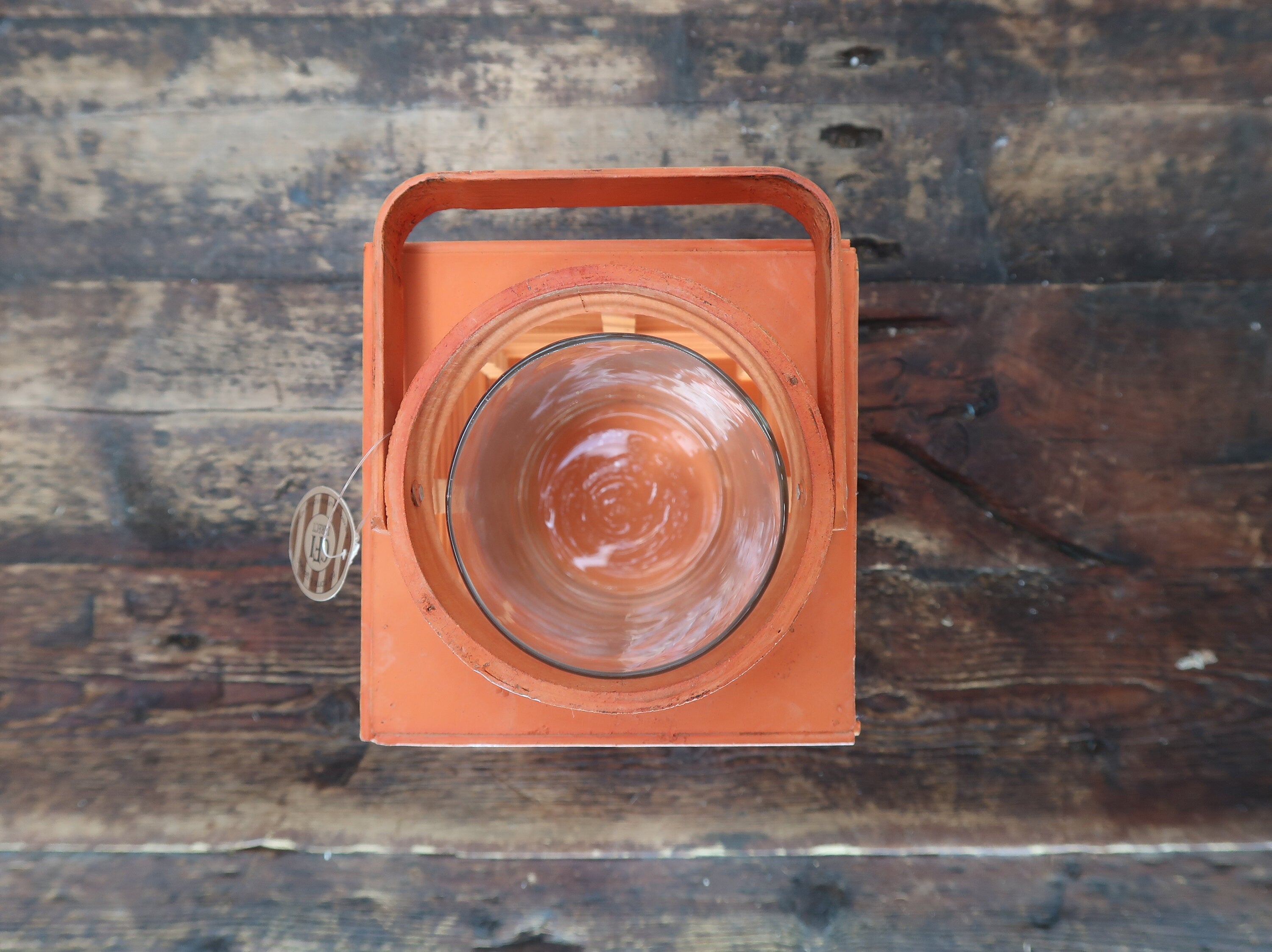 Orange Bamboo Candle Lantern With Handle 5.5" x 5.5" x H 9.5"