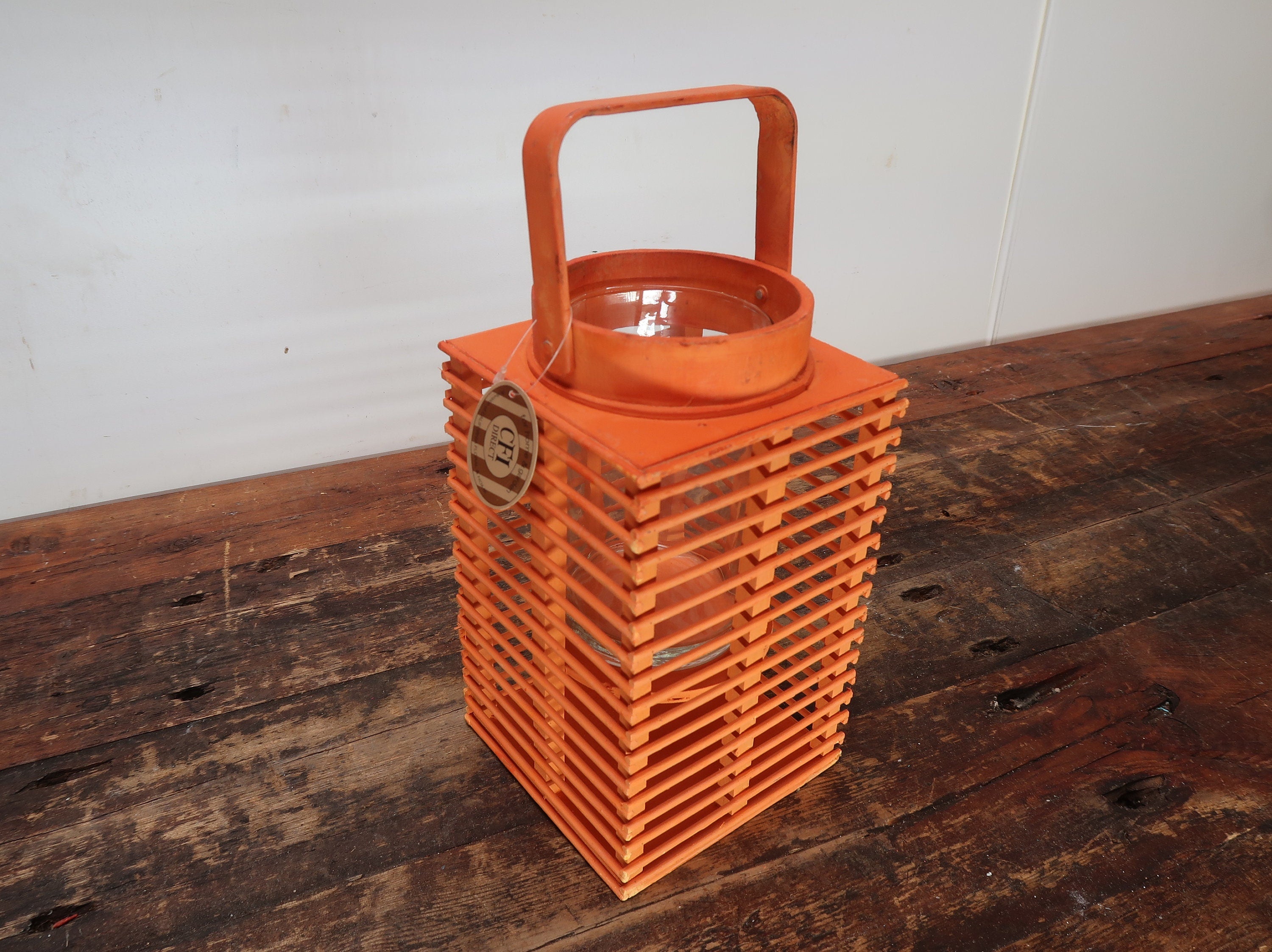 Orange Bamboo Candle Lantern With Handle 5.5" x 5.5" x H 9.5"