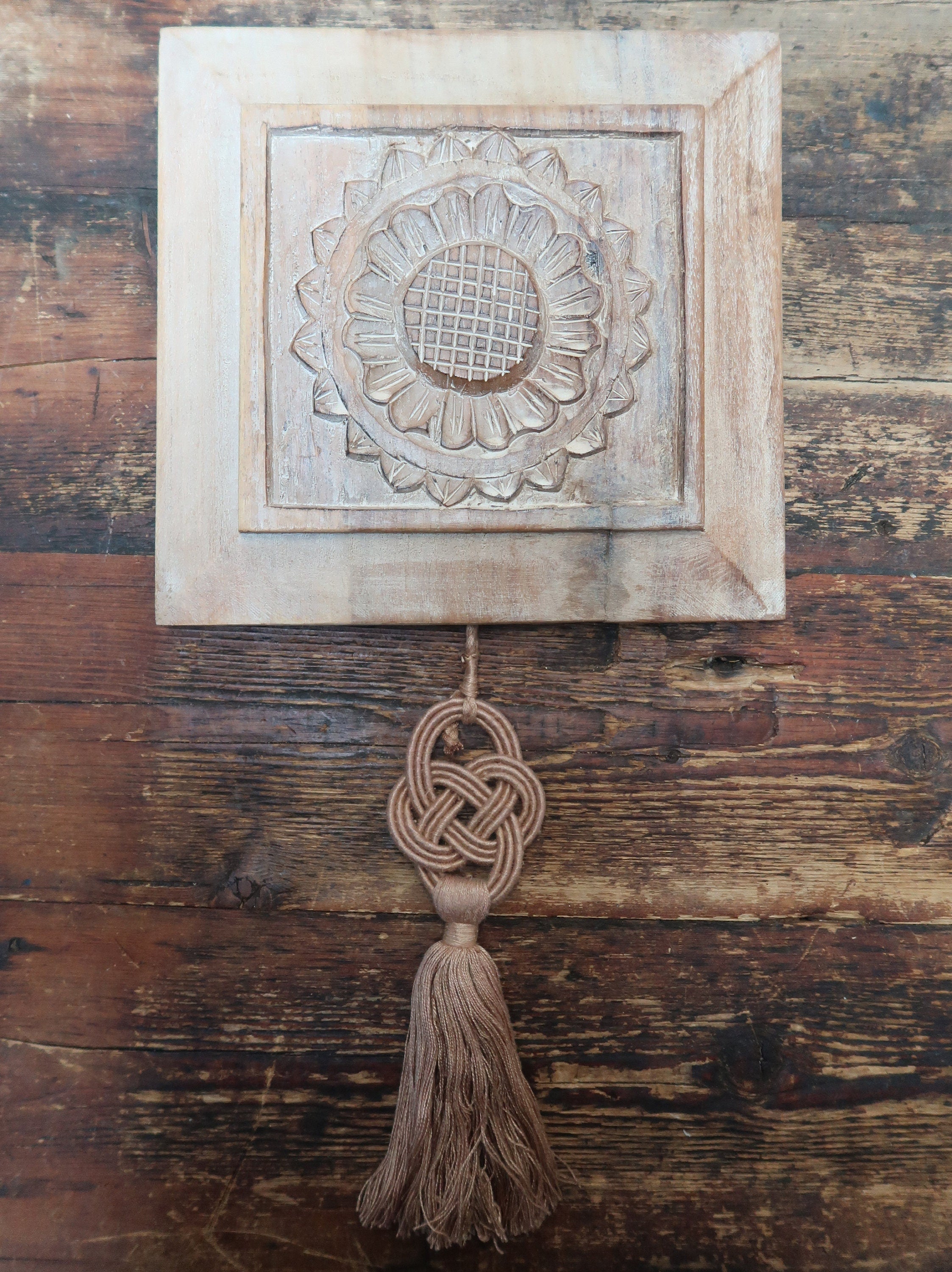 Rober Grace Hollister CA Hand Carved Wood Wall Art 9" x 9.5" (B)