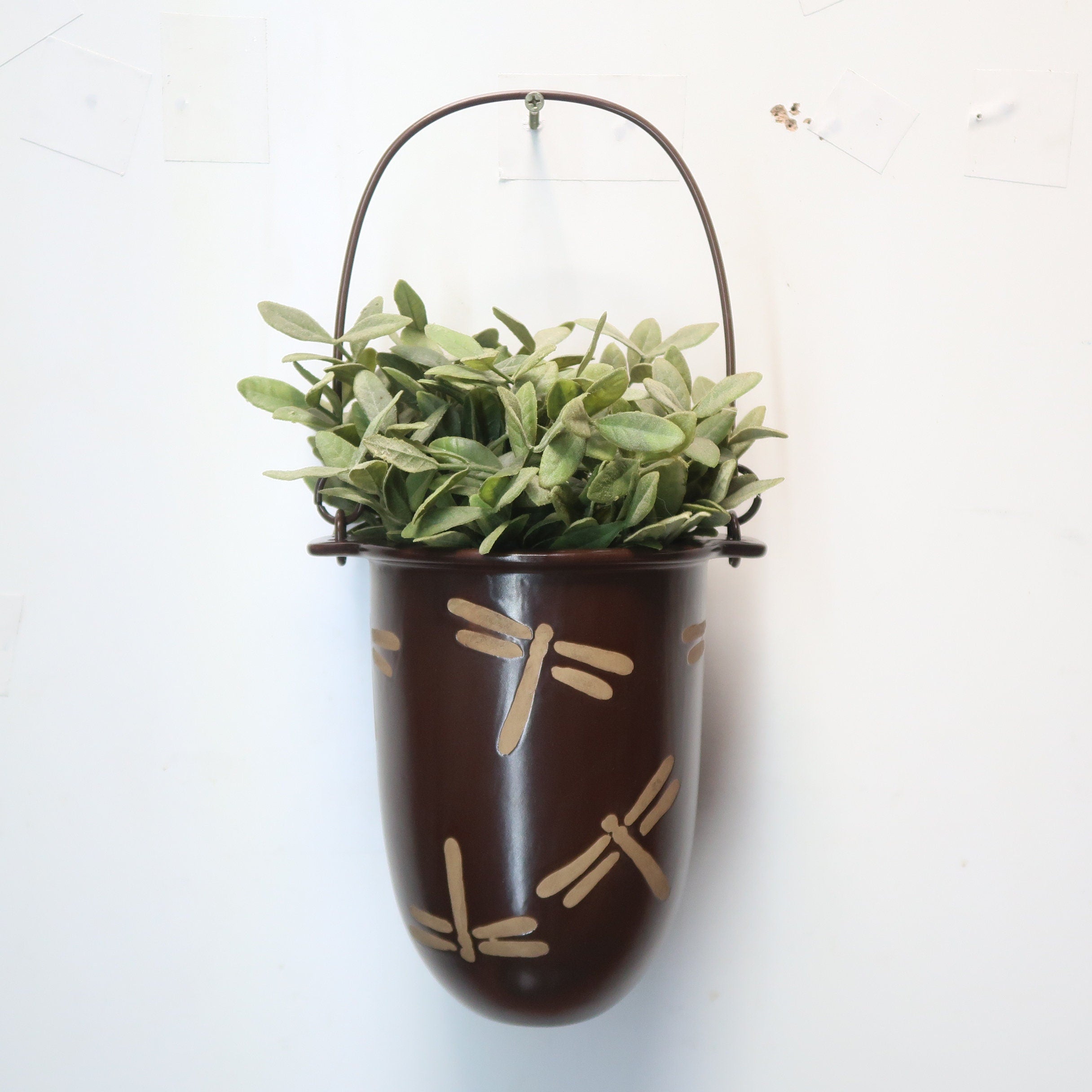 Ceramic Hanging Planter Plant Flower Pot Dragonfly Hand Made 6" x H 7.5" (U.S Free Shipping)