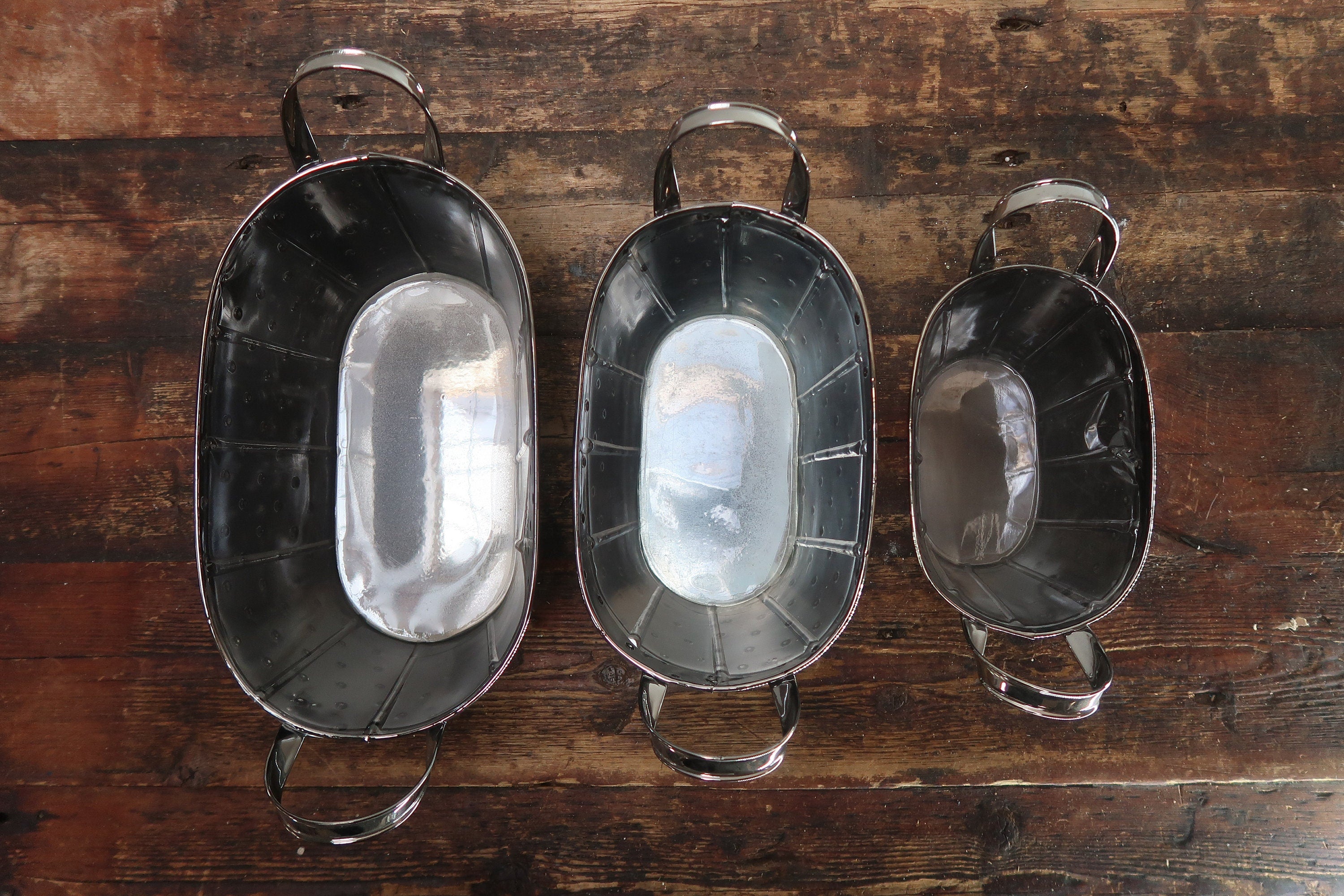 Metal Oval Planters Set of 3 Nested Smoke Metalic Planter With Handles (U.S. Free Shipping)