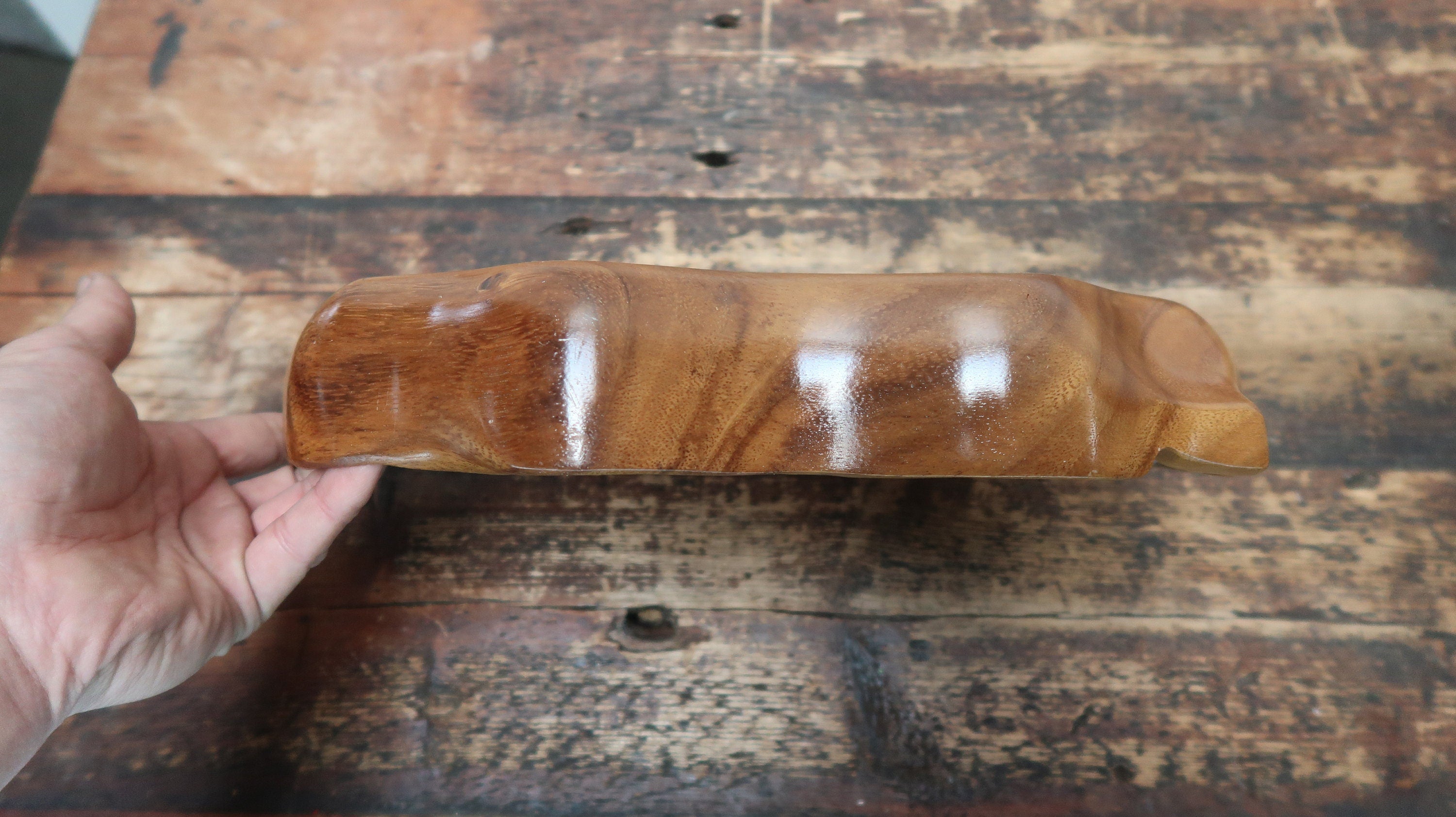 Vintage Woodcraft Hawaii Made By Hawaiians Monkey Pod Wood Bowl 12.5" x 7" x H 2.25"