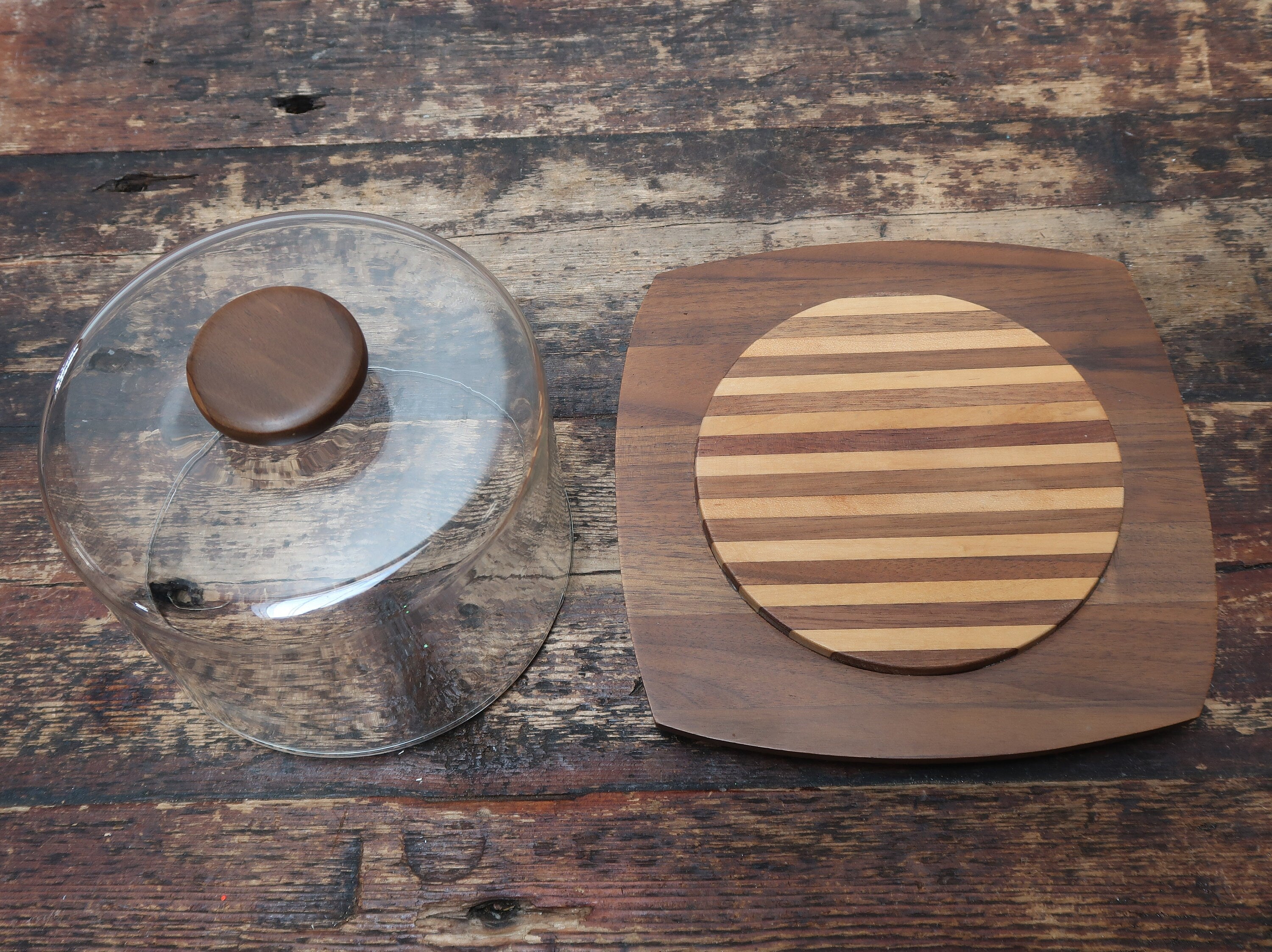 Kustom Kraft Cheese Board Tray With Glass Dome Solid Black Walnut Made In USA