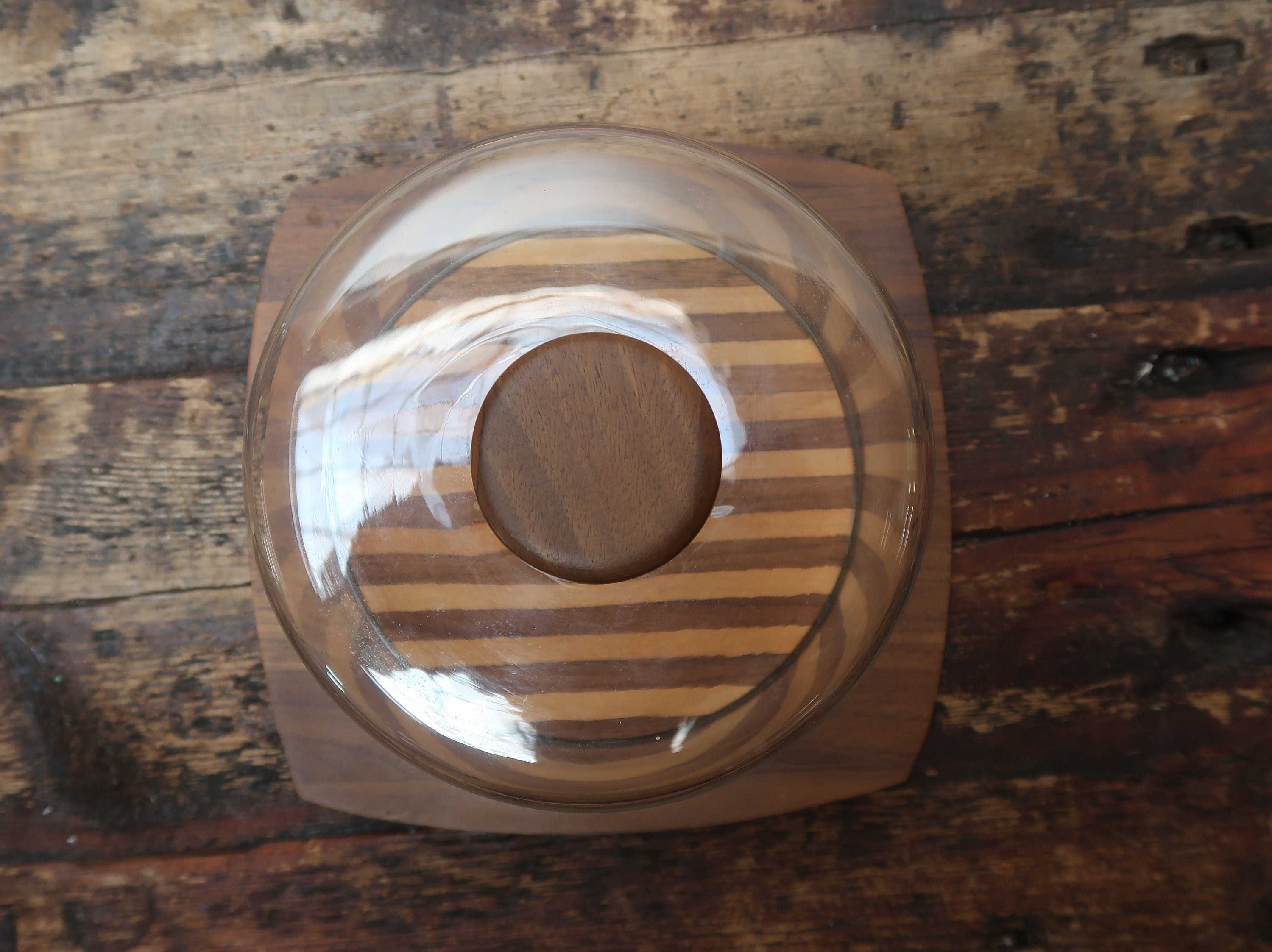 Kustom Kraft Cheese Board Tray With Glass Dome Solid Black Walnut Made In USA