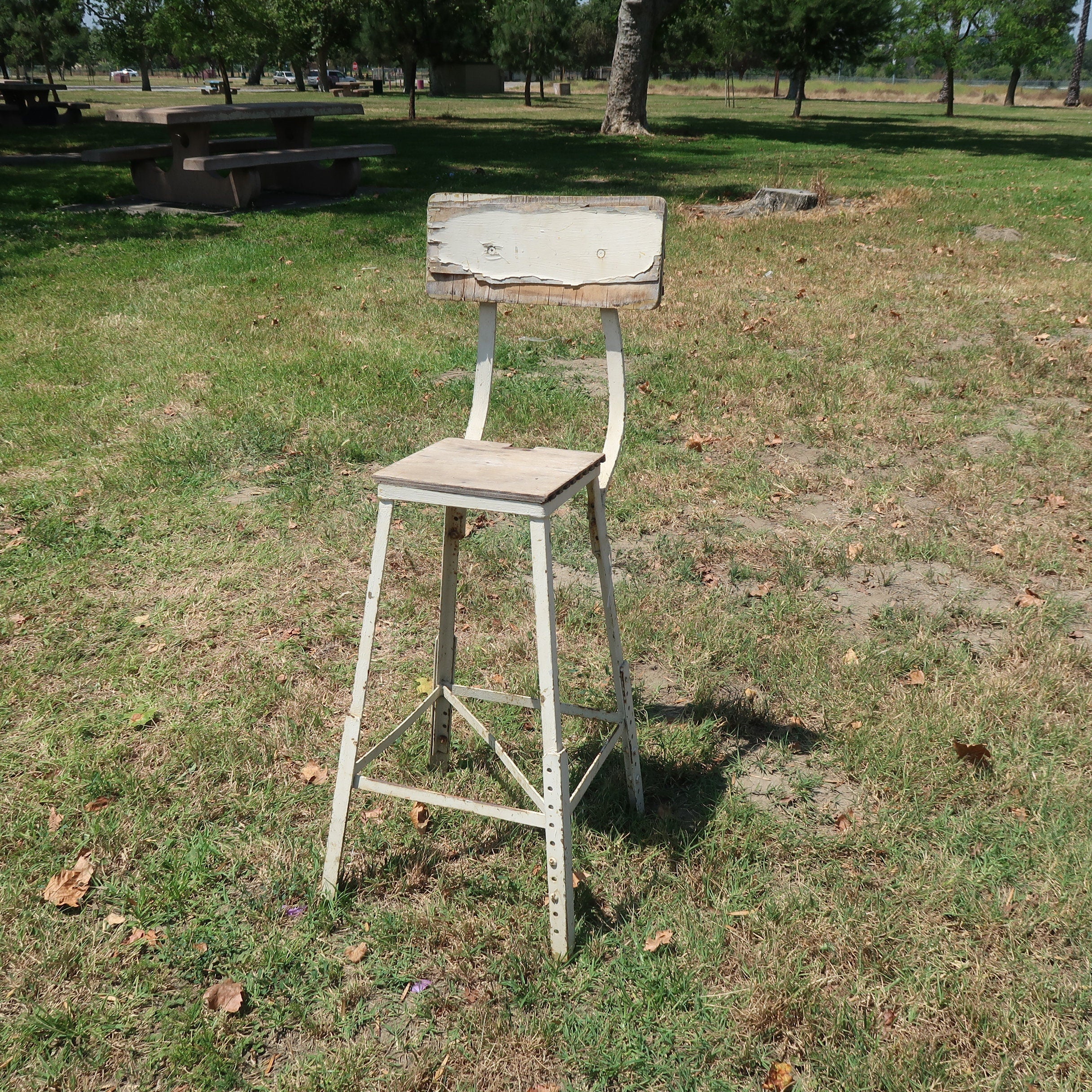 Vintage Angle Steel Stool Industrial Stool Plant Stand Weathered White