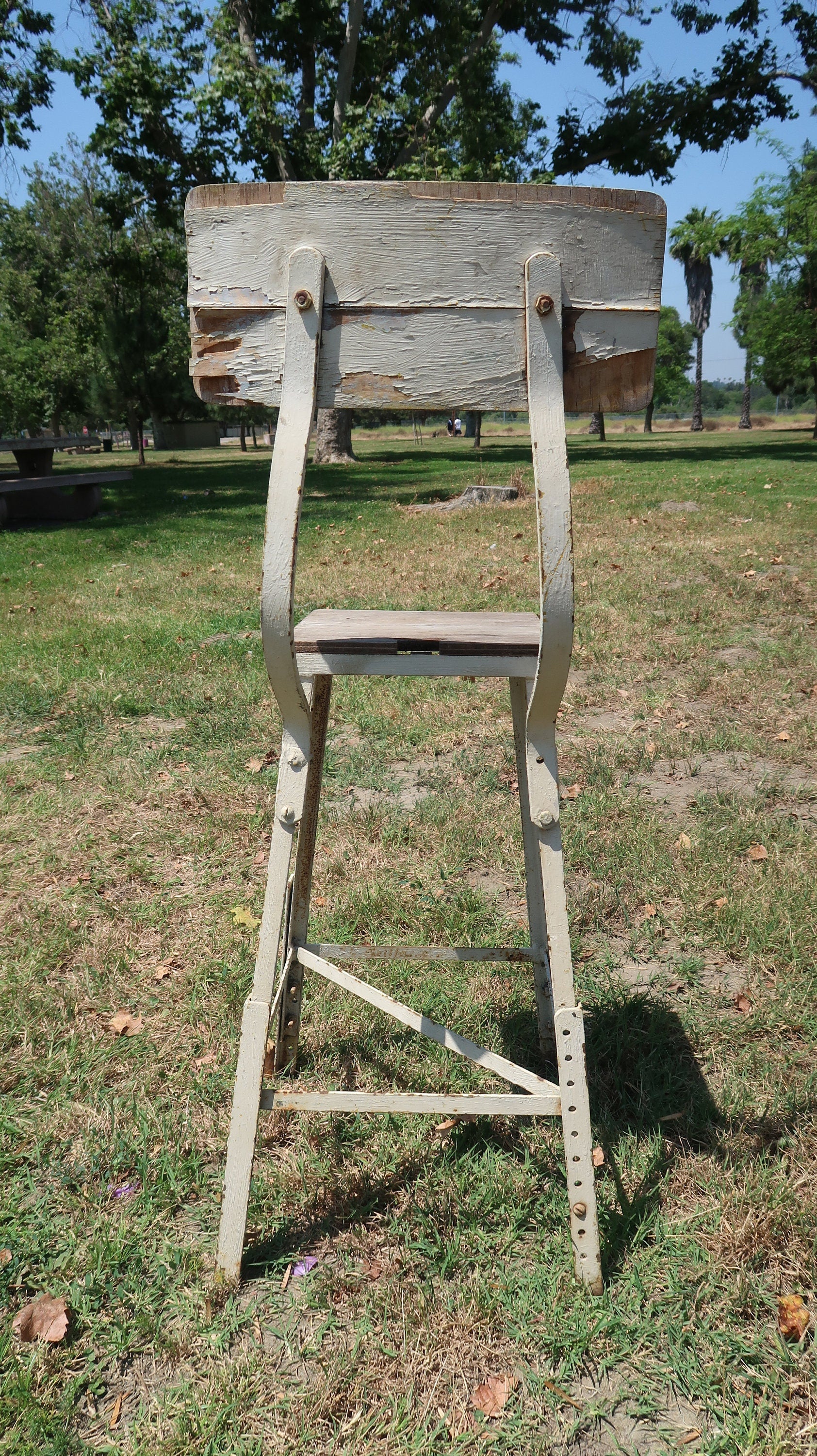 Vintage Angle Steel Stool Industrial Stool Plant Stand Weathered White