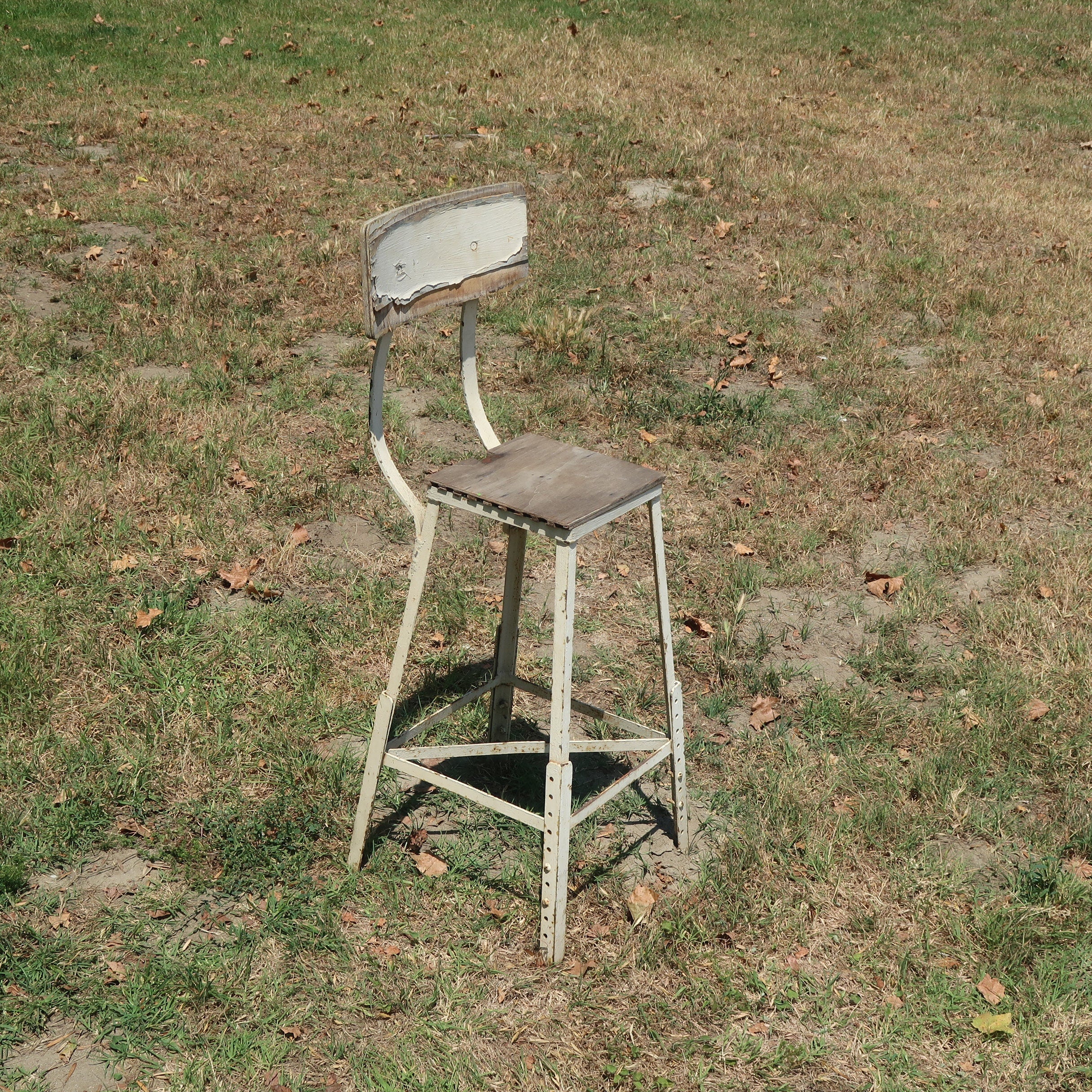Vintage Angle Steel Stool Industrial Stool Plant Stand Weathered White