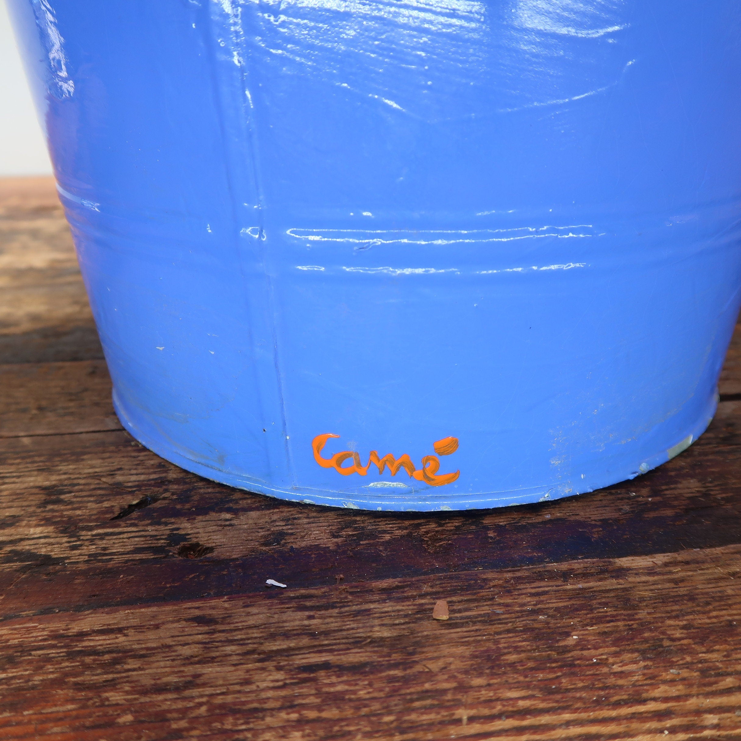 Colorful Iron Flowers In Blue Metal Bucket Garden Yard Sculpture Signed (Local Pickup)