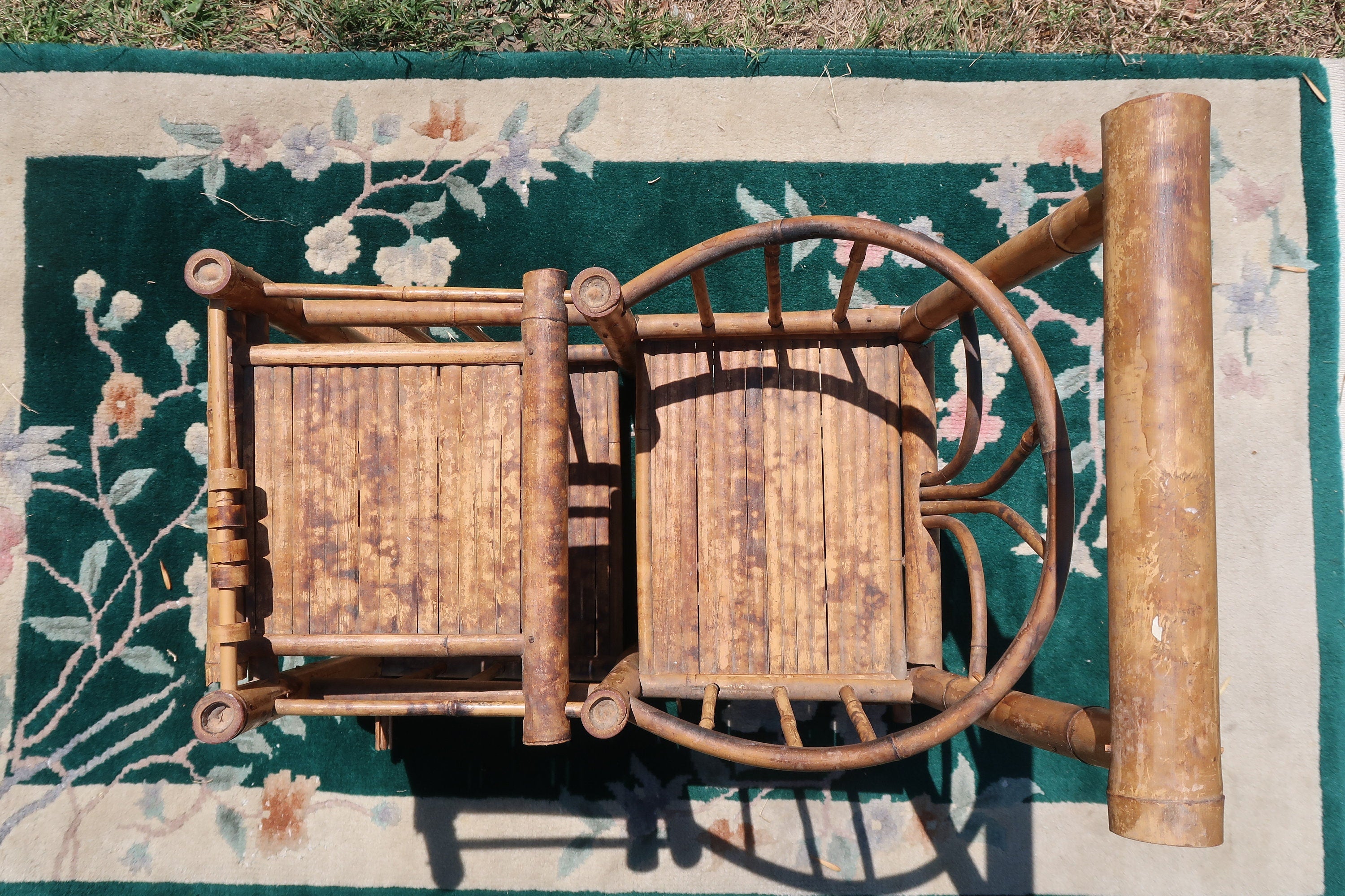 1970s Spanish Bamboo Wheeled Children's Trolley / Garden Plant Stand Holder (Local Pickup Only)
