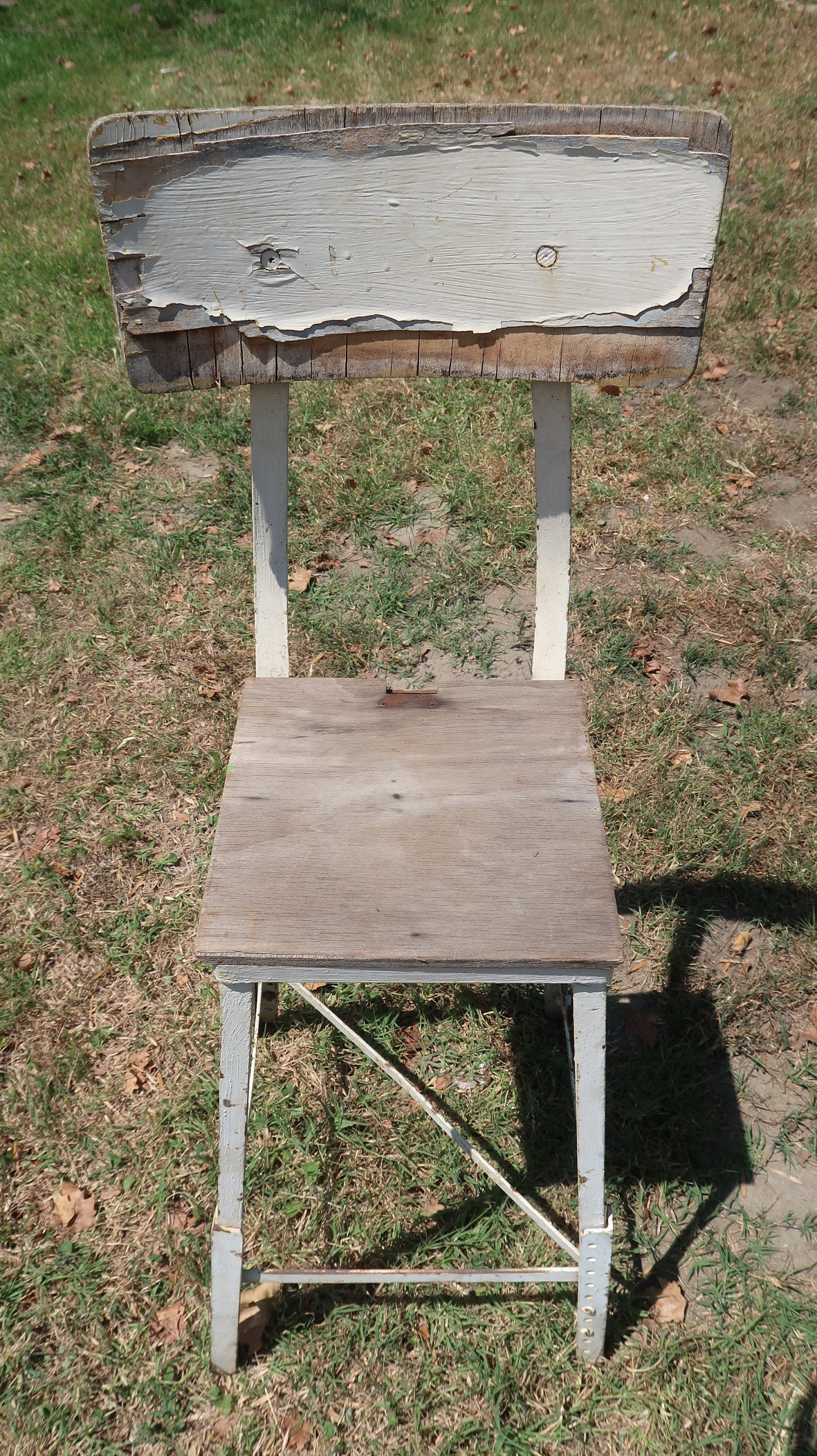 Vintage Angle Steel Stool Industrial Stool Plant Stand Weathered White