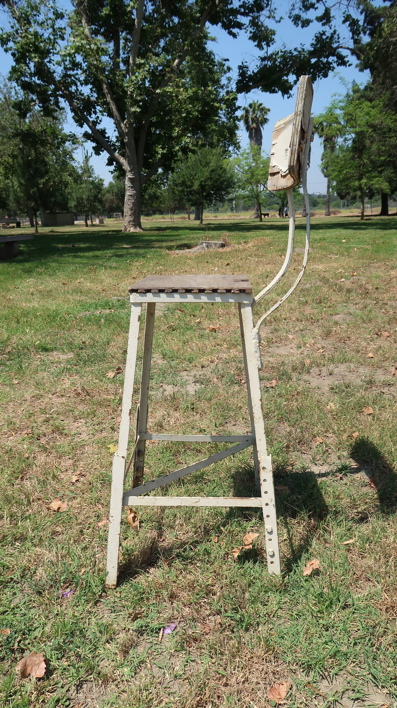 Vintage Angle Steel Stool Industrial Stool Plant Stand Weathered White