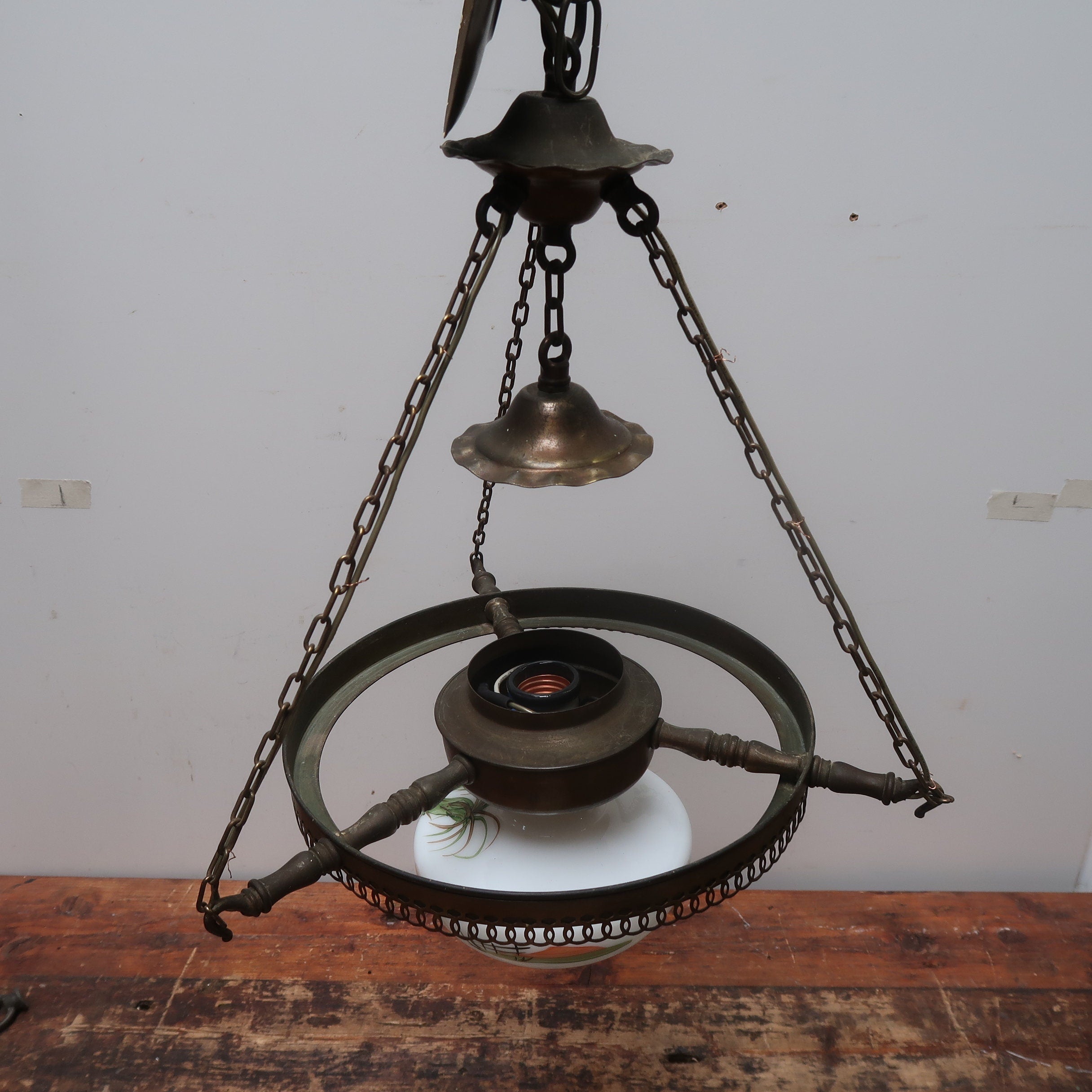 Vintage Hand Painted Shade Pendant Ceiling Fixture (U.S Free Shipping)