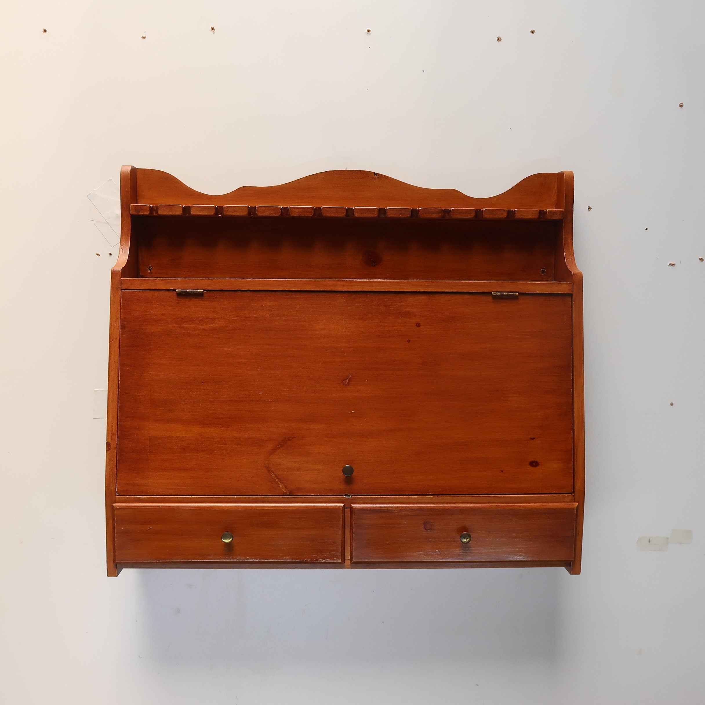 Vintage Maple Wood Wall Mount Silverware Flatware Cabinet