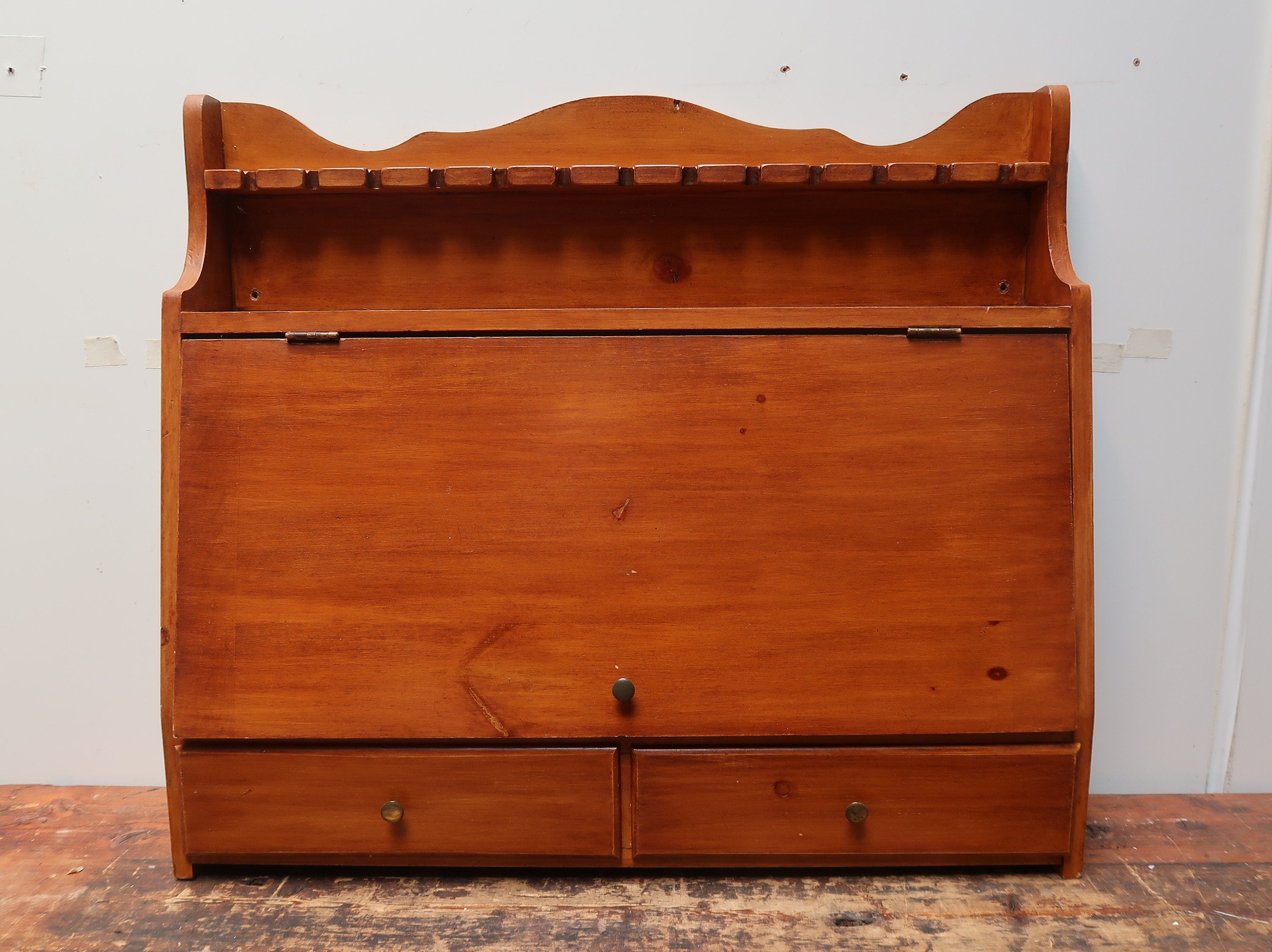 Vintage Maple Wood Wall Mount Silverware Flatware Cabinet