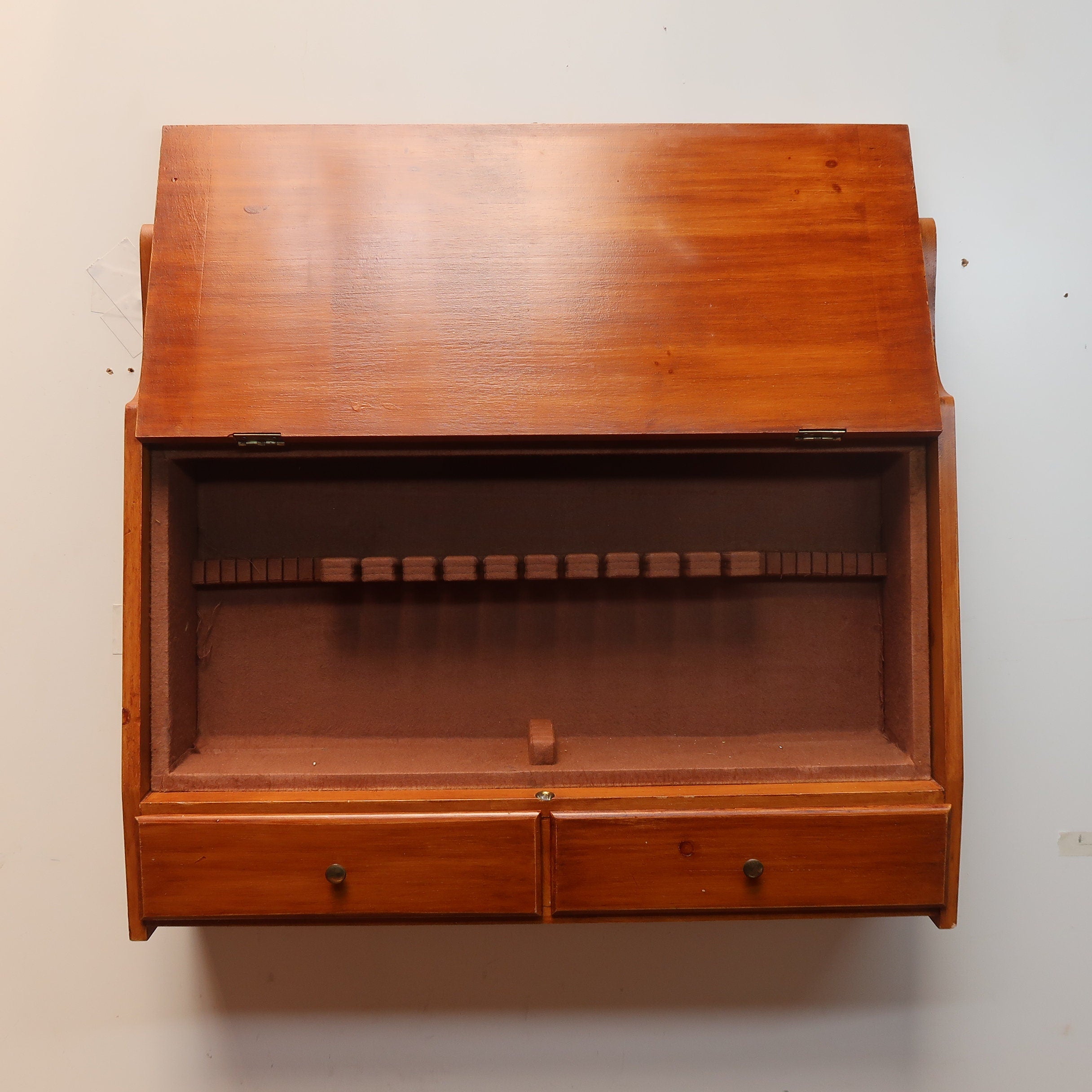 Vintage Maple Wood Wall Mount Silverware Flatware Cabinet