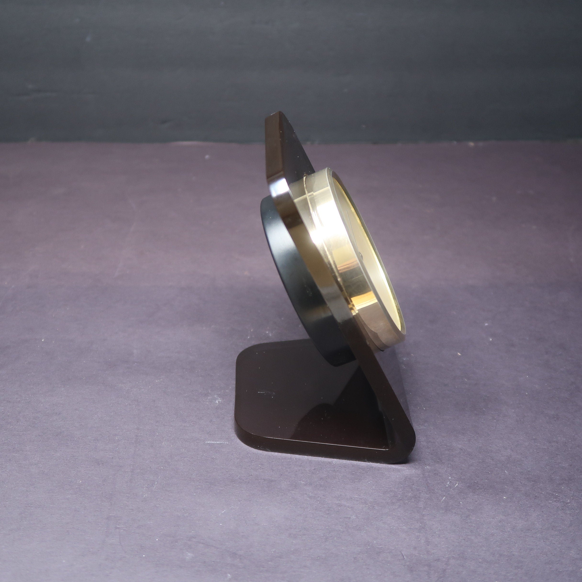 Vintage Seiko Smoked Lucite & Brass Desk Clock 1980s Works