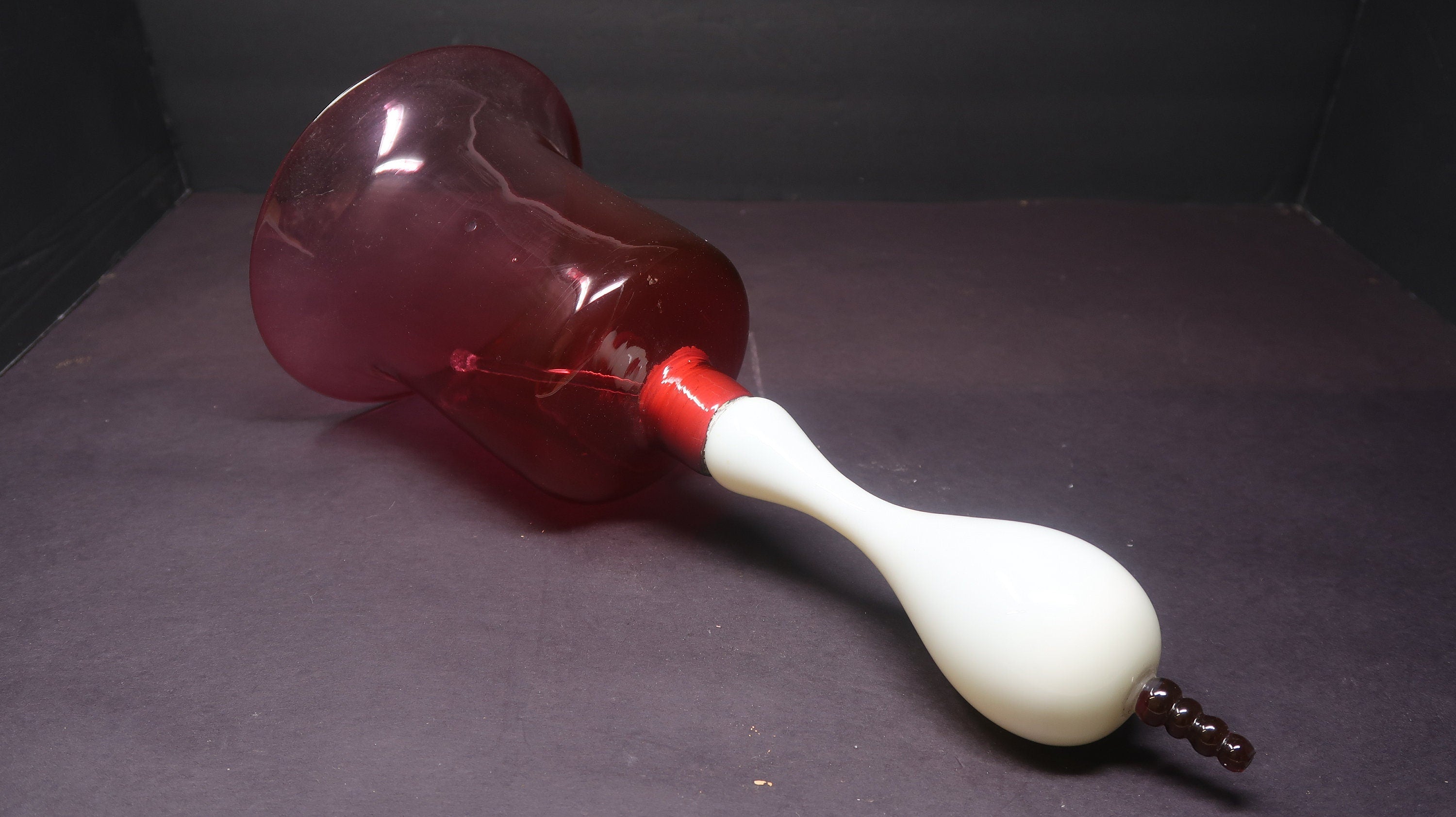 British 19th Century Victorian Hand Blown Cranberry Glass Large Wedding Bell 14"