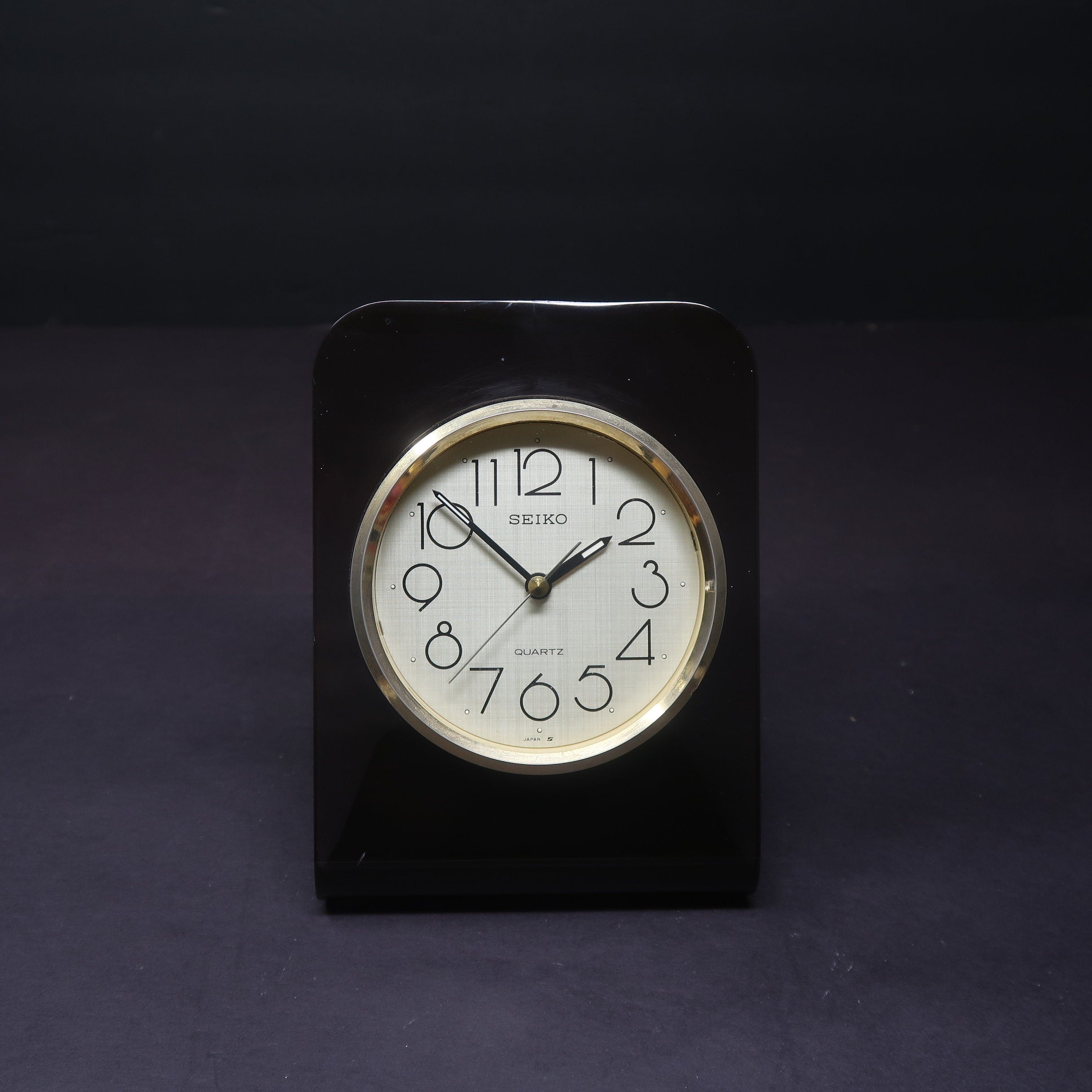 Vintage Seiko Smoked Lucite & Brass Desk Clock 1980s Works