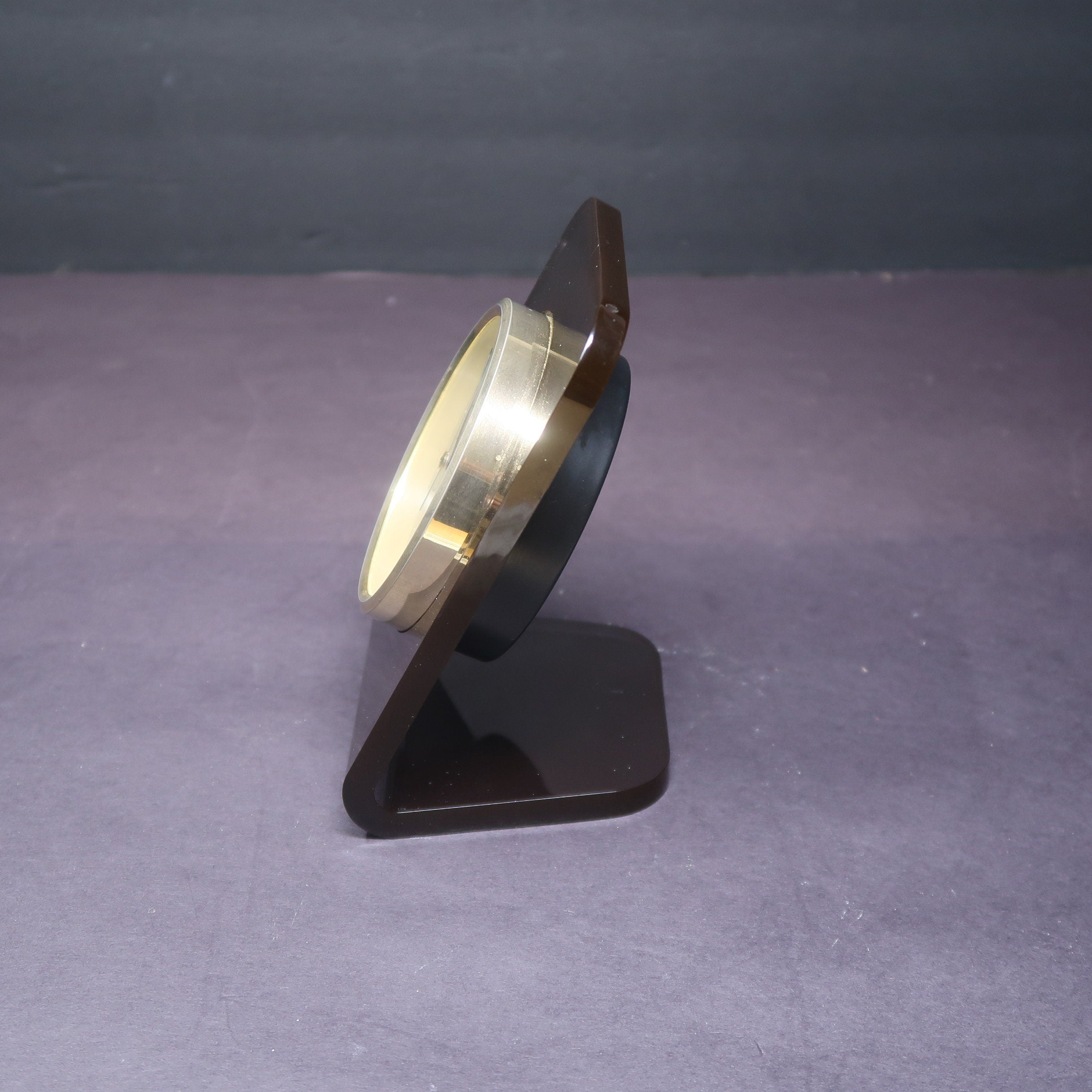 Vintage Seiko Smoked Lucite & Brass Desk Clock 1980s Works