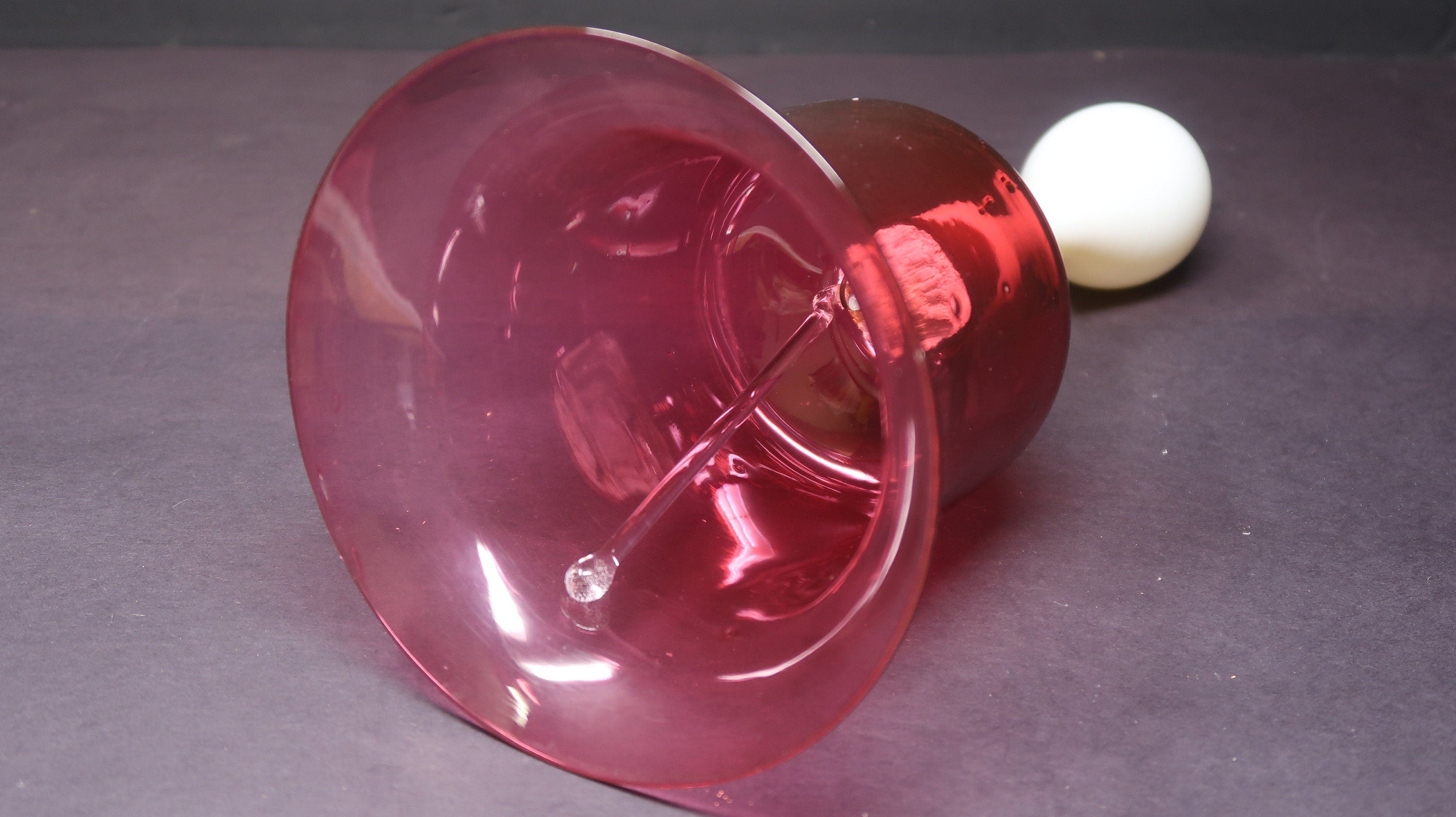 British 19th Century Victorian Hand Blown Cranberry Glass Large Wedding Bell 14"