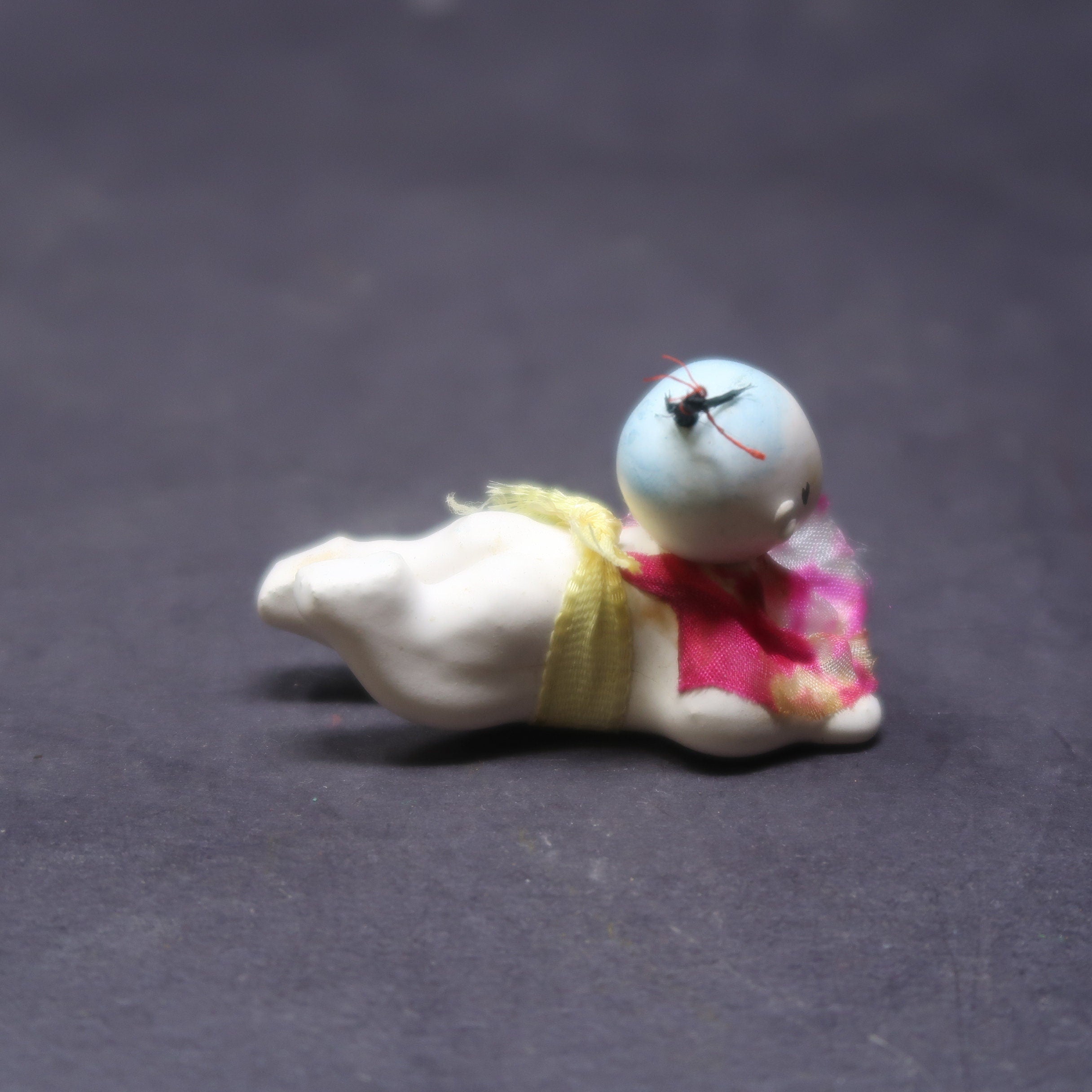 Antique 2" Long Miniature Crawling Baby Doll Japanese Porcelain Doll 1920s