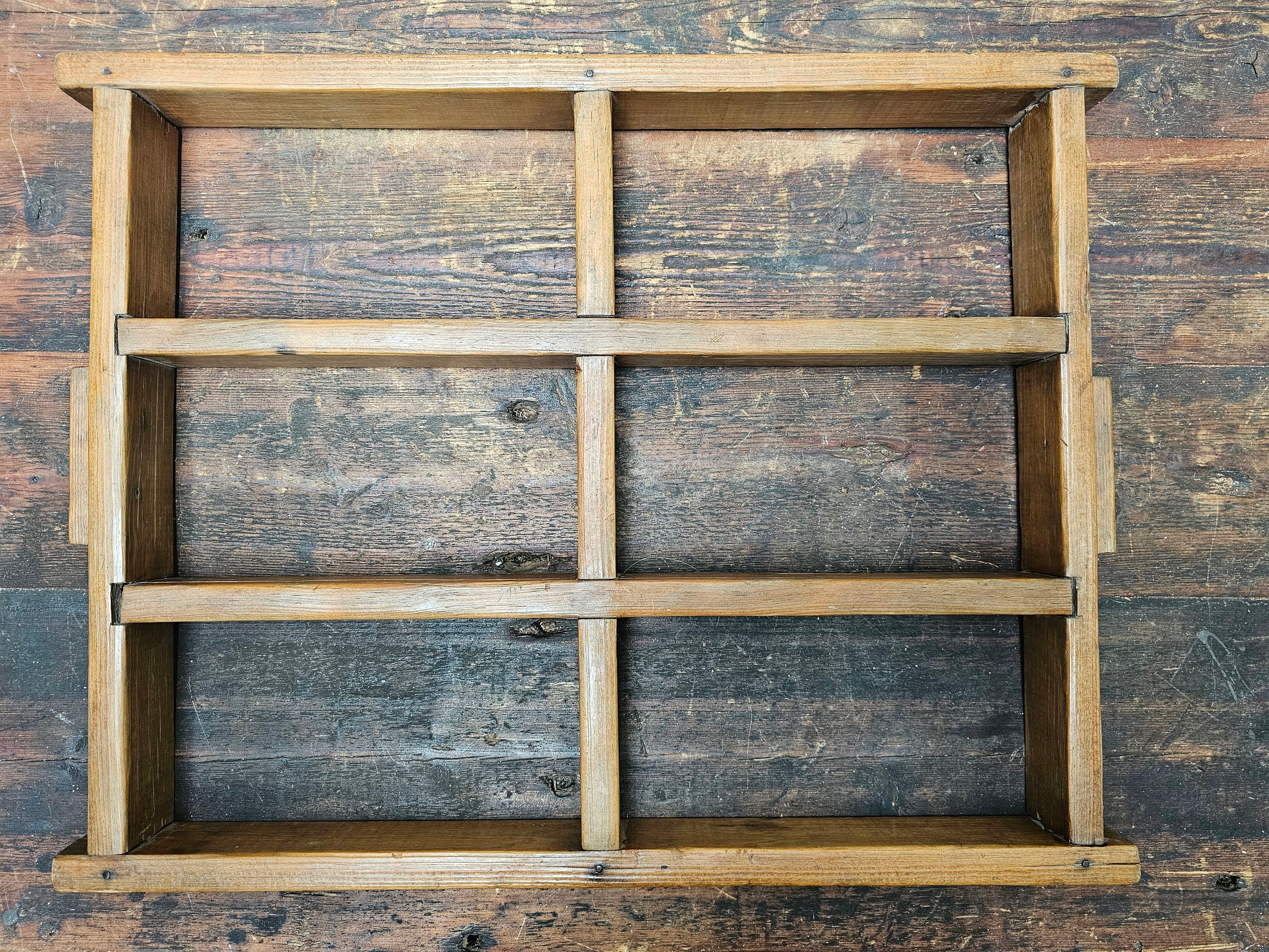 Antique Wood Brick Mold Shot Glass Wall Display Holder