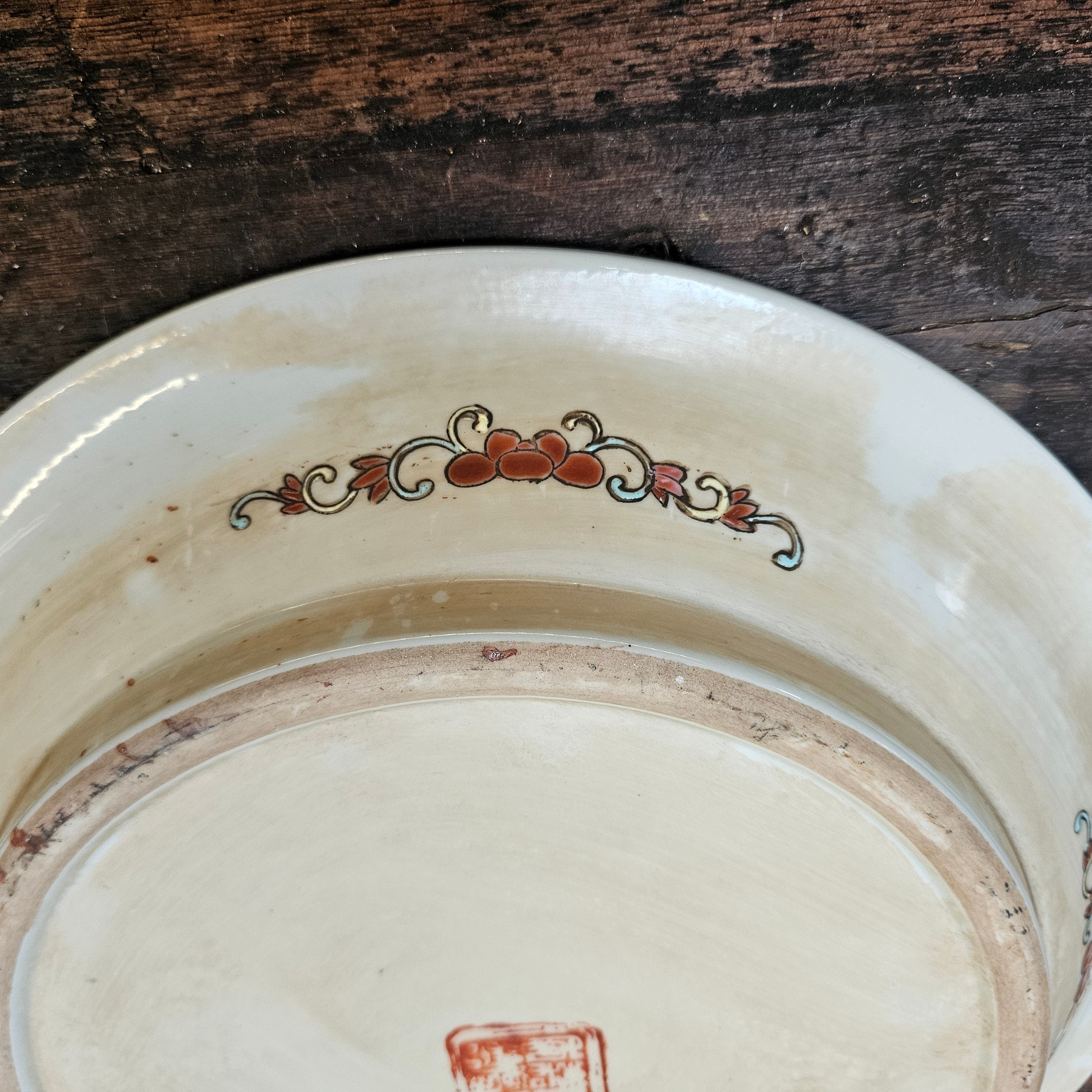 Antique Chinese Ceramic Planter Saucer Blanc de China Marked JIAQUING 14" Dia