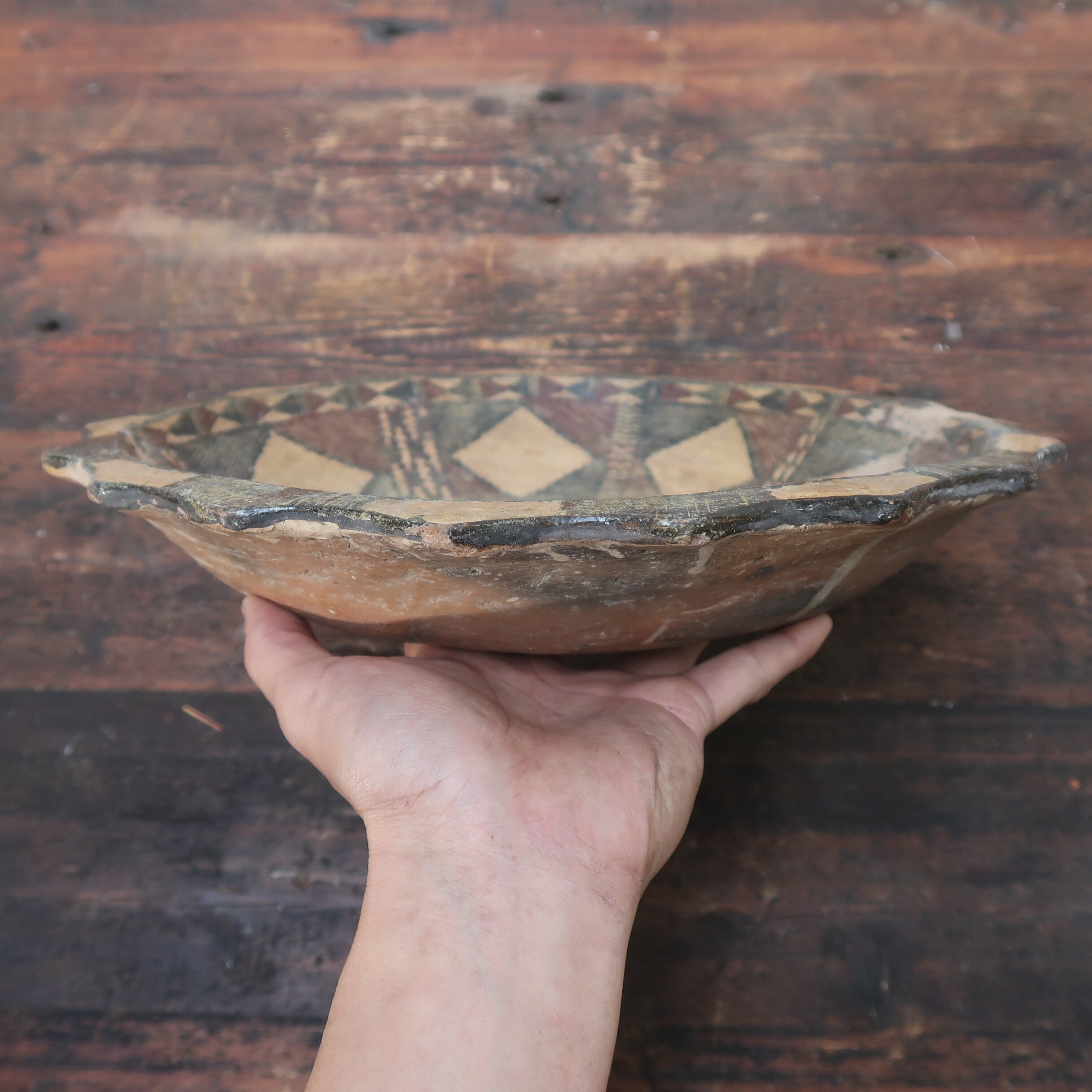 Algeria Dish Amazigh Kabylie Berber Terracotta Zig Zag Edge Platter 14" x 2.5" H