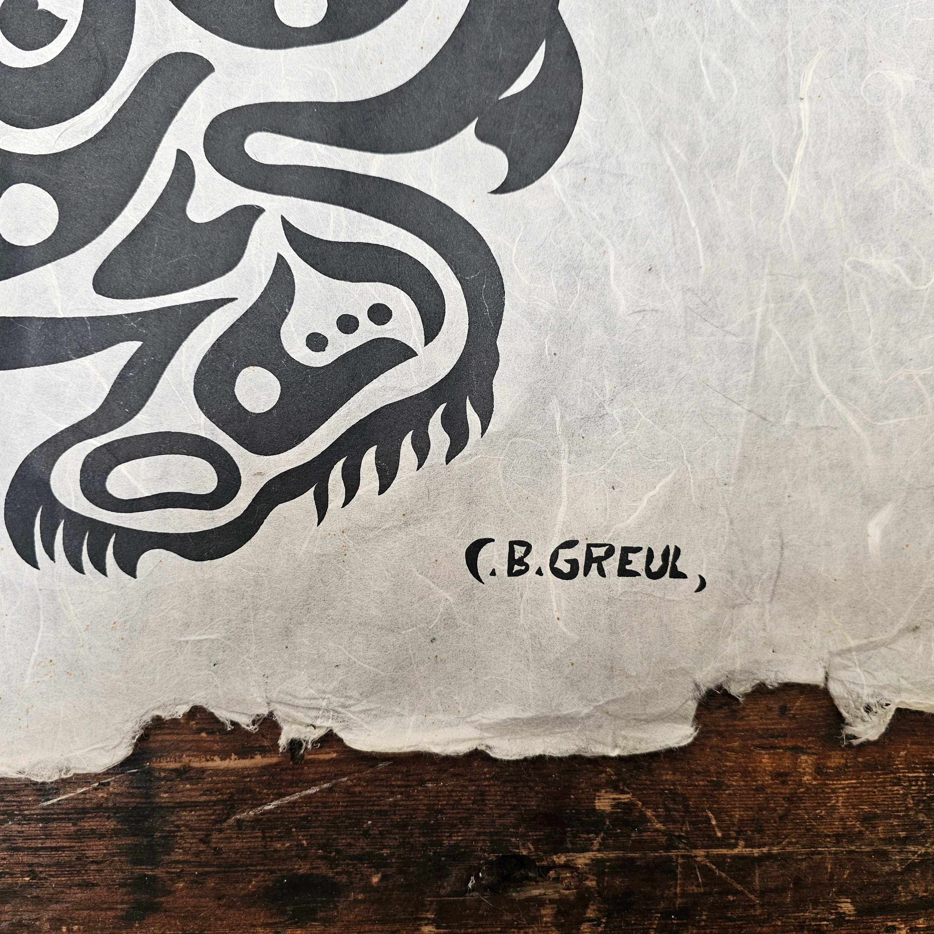 Charles B. Greul Serigraph On Rice Paper " Shaman with Grizzly " 36" x 24"