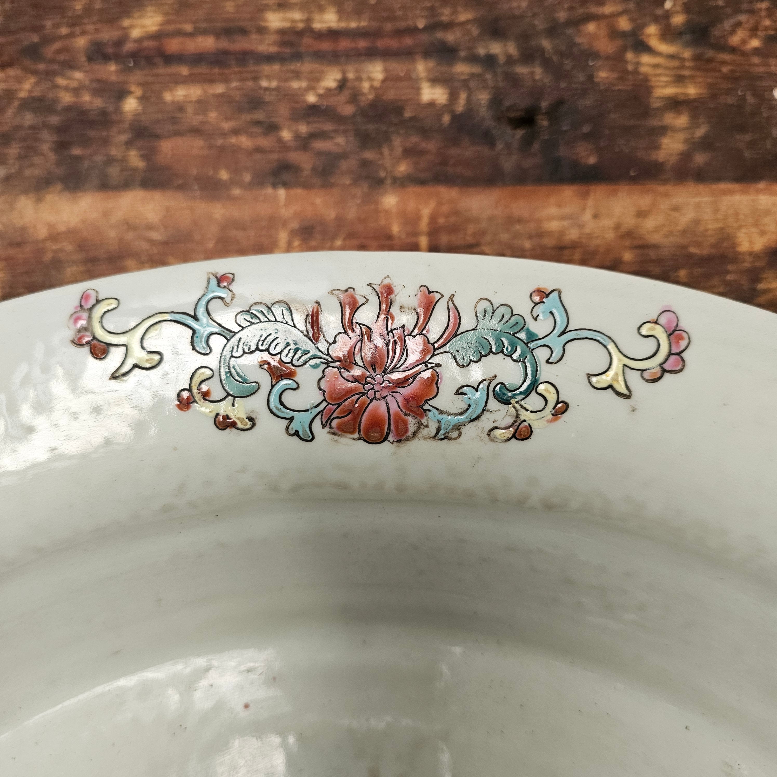 Antique Chinese Ceramic Planter Saucer Blanc de China Marked JIAQUING 19" Dia (B)