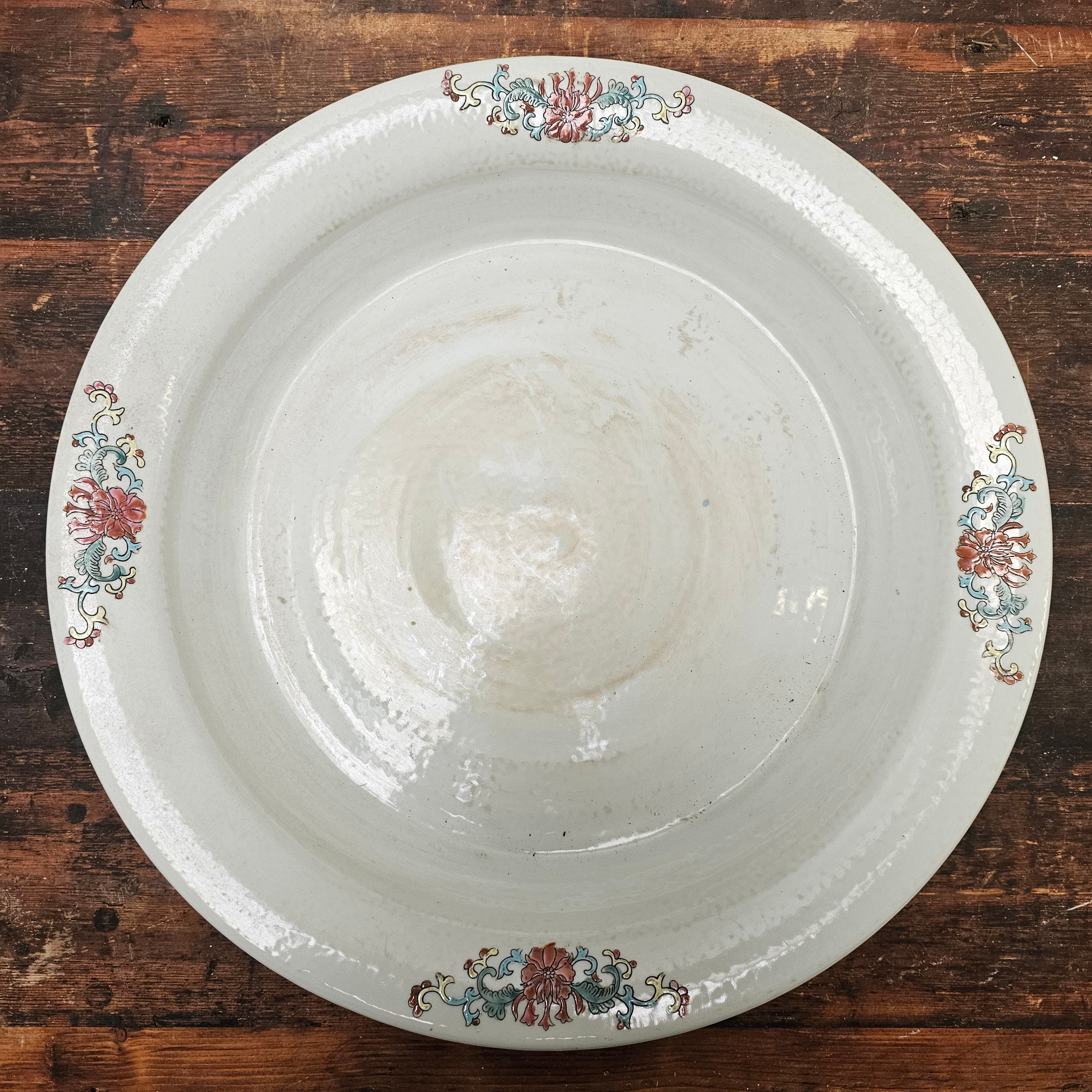 Antique Chinese Ceramic Planter Saucer Blanc de China Marked JIAQUING 19" Dia (B)