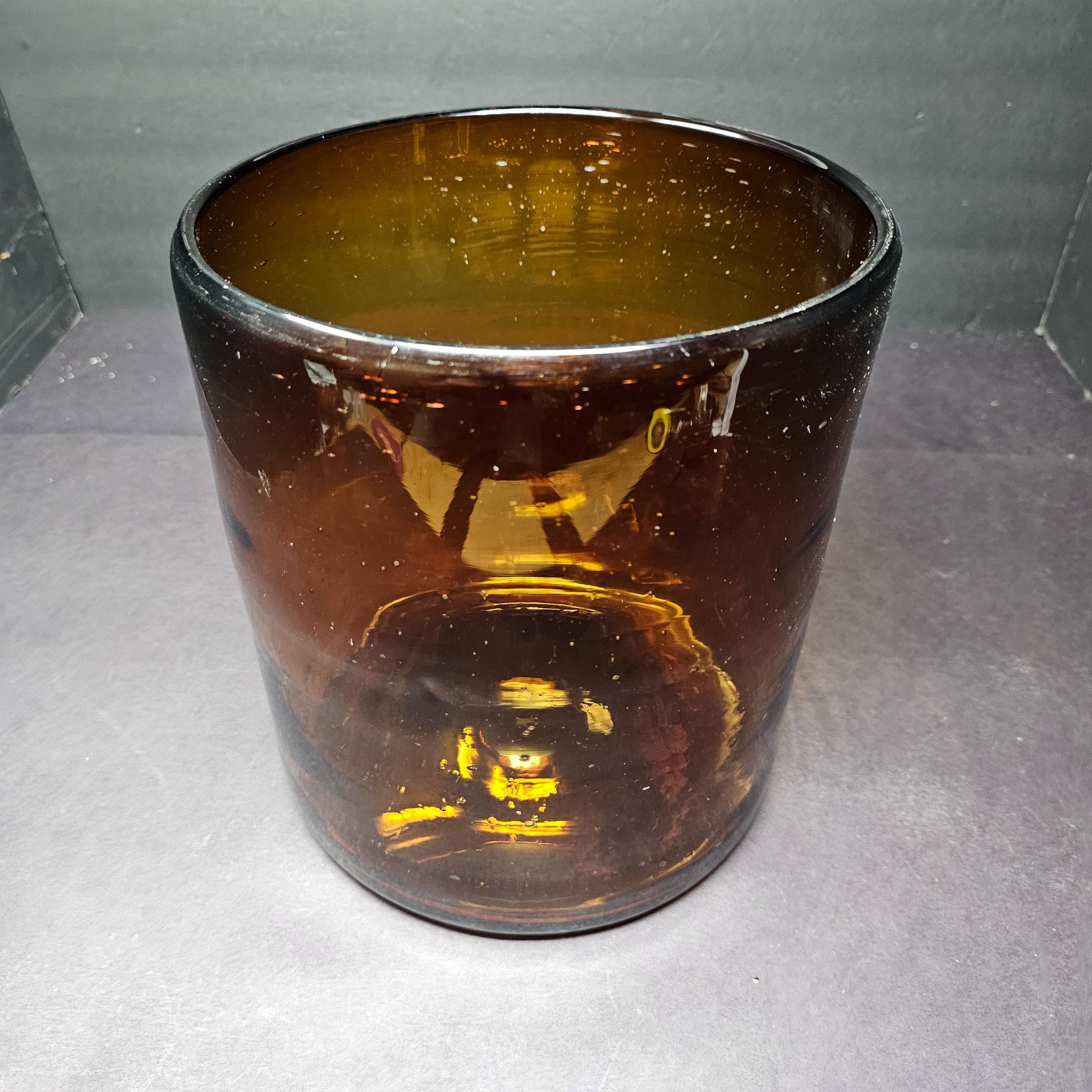 Amber Glass Cylinder Storage Container Flower Vase With Metal Stand