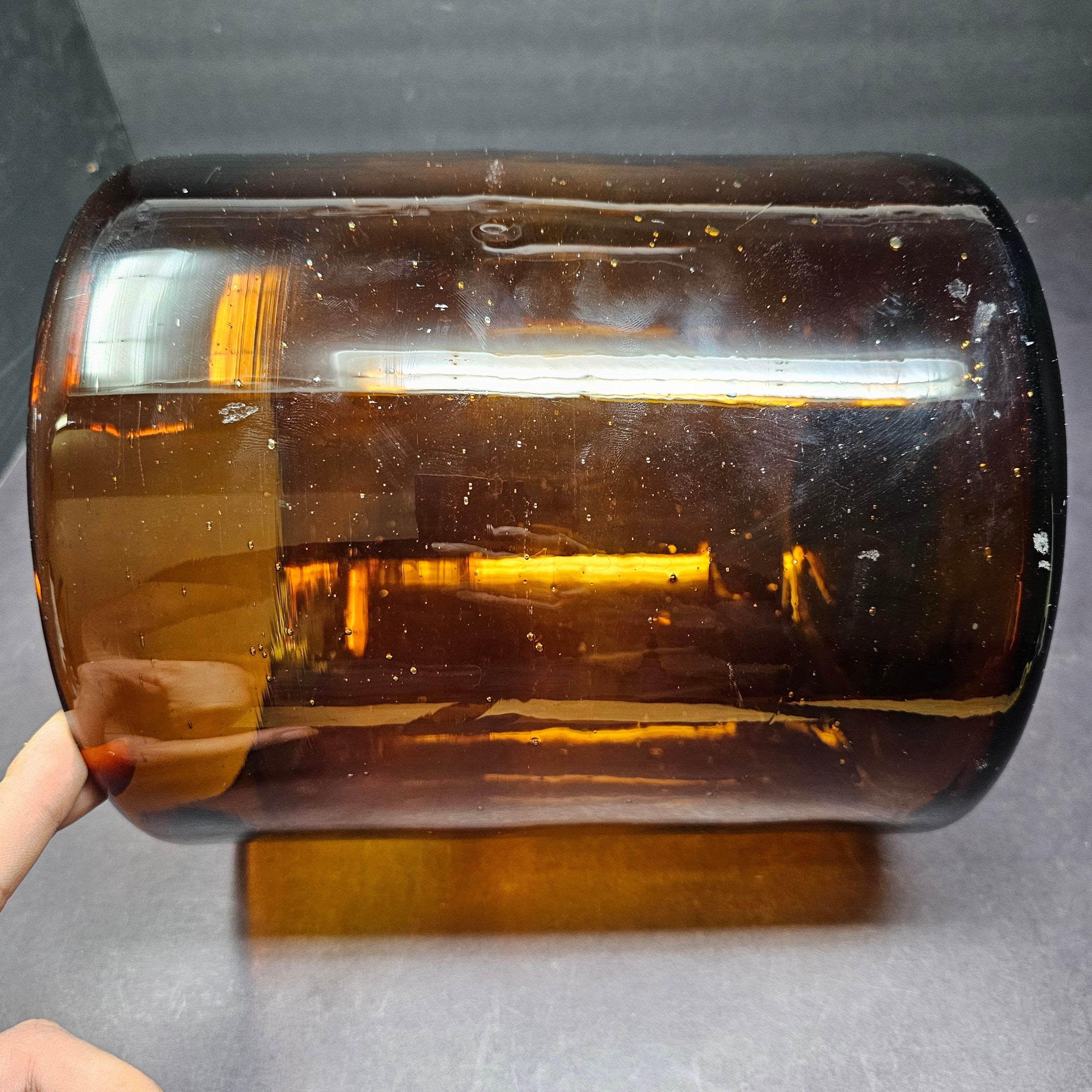 Amber Glass Cylinder Storage Container Flower Vase With Metal Stand