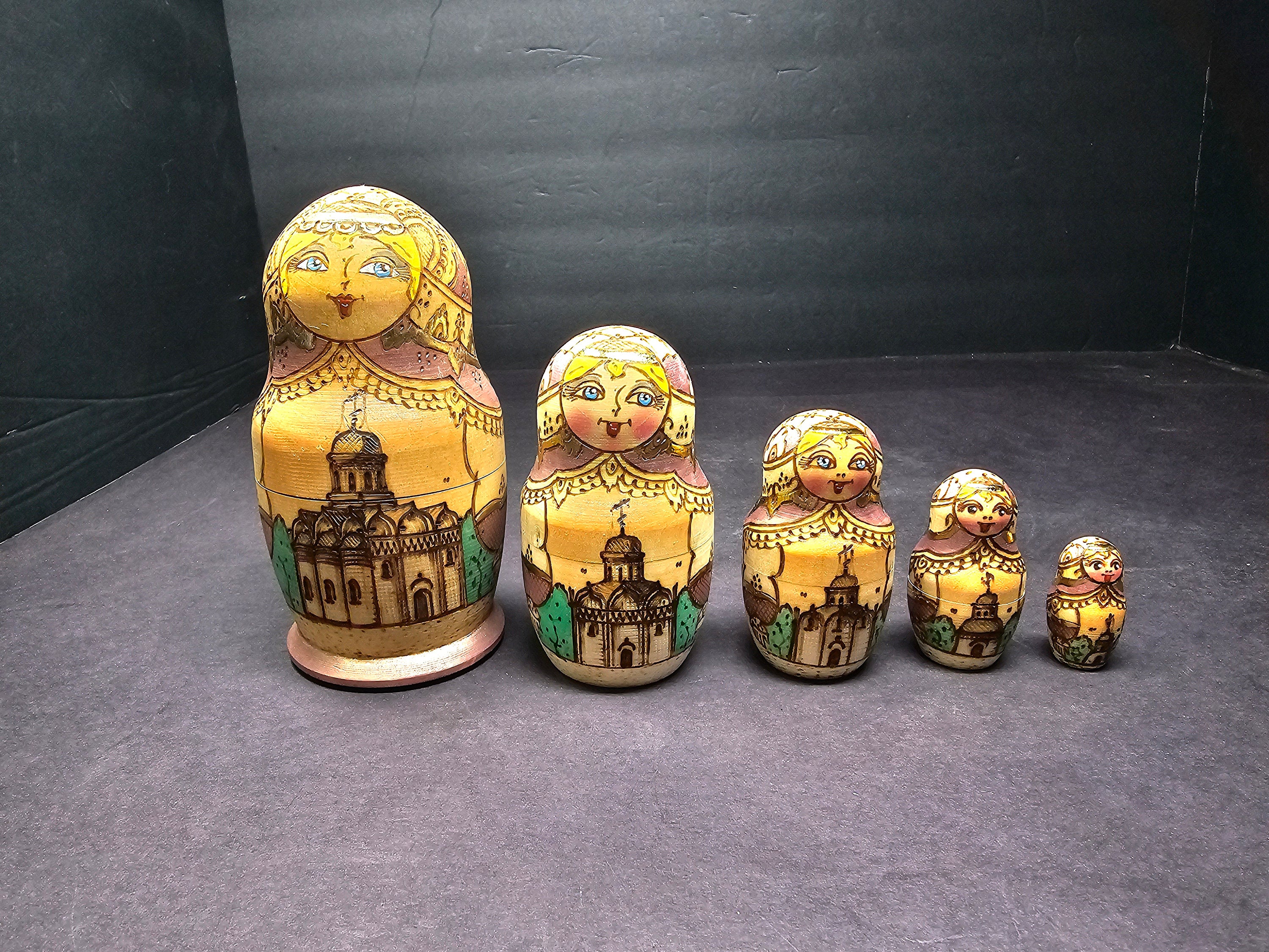 5 pcs Russian Matryoshka Nesting Dolls Signed