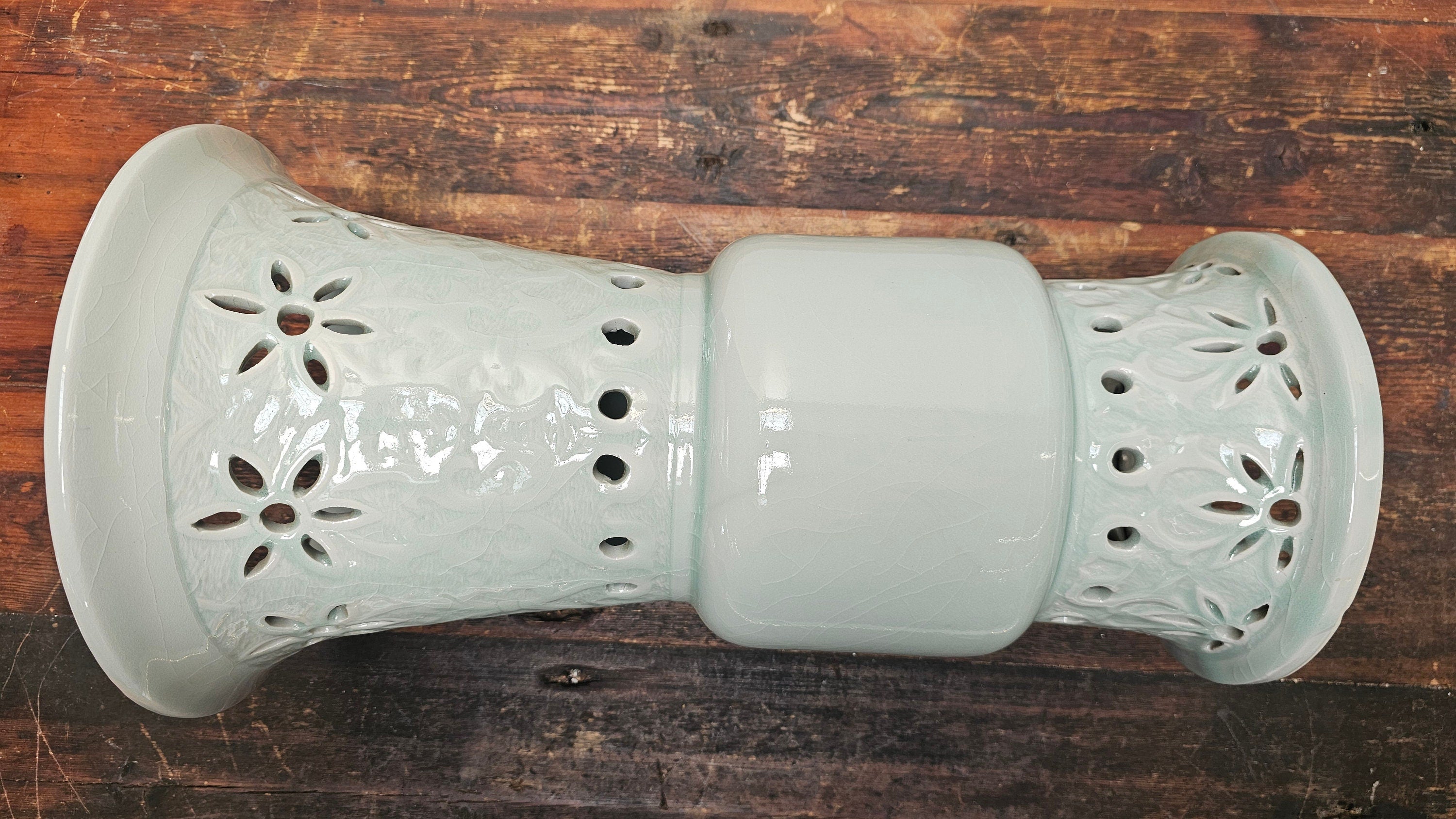 Chinese Gu Beaker Style Celadon Vase Footed Flower Vase 19.75" H