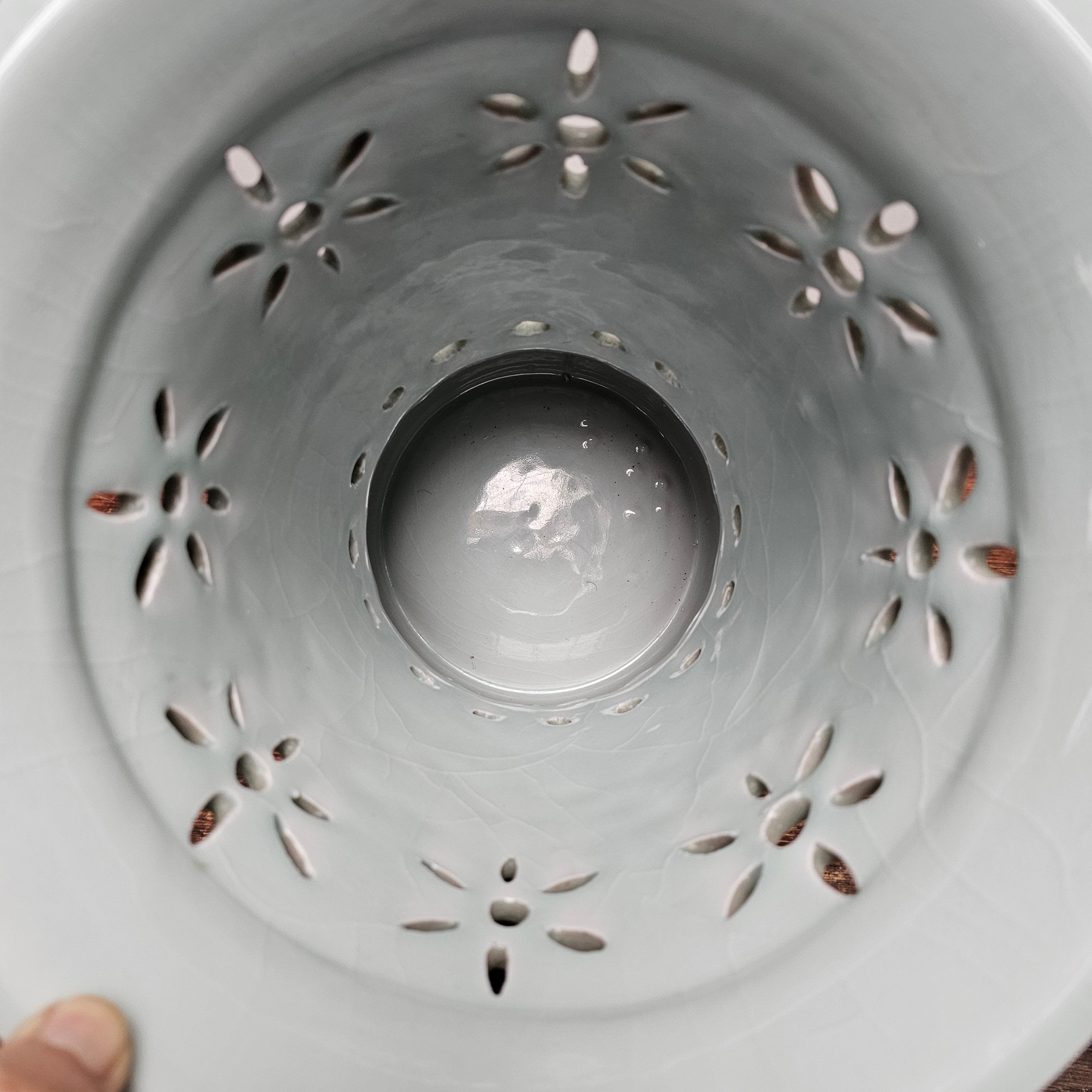 Chinese Gu Beaker Style Celadon Vase Footed Flower Vase 19.75" H