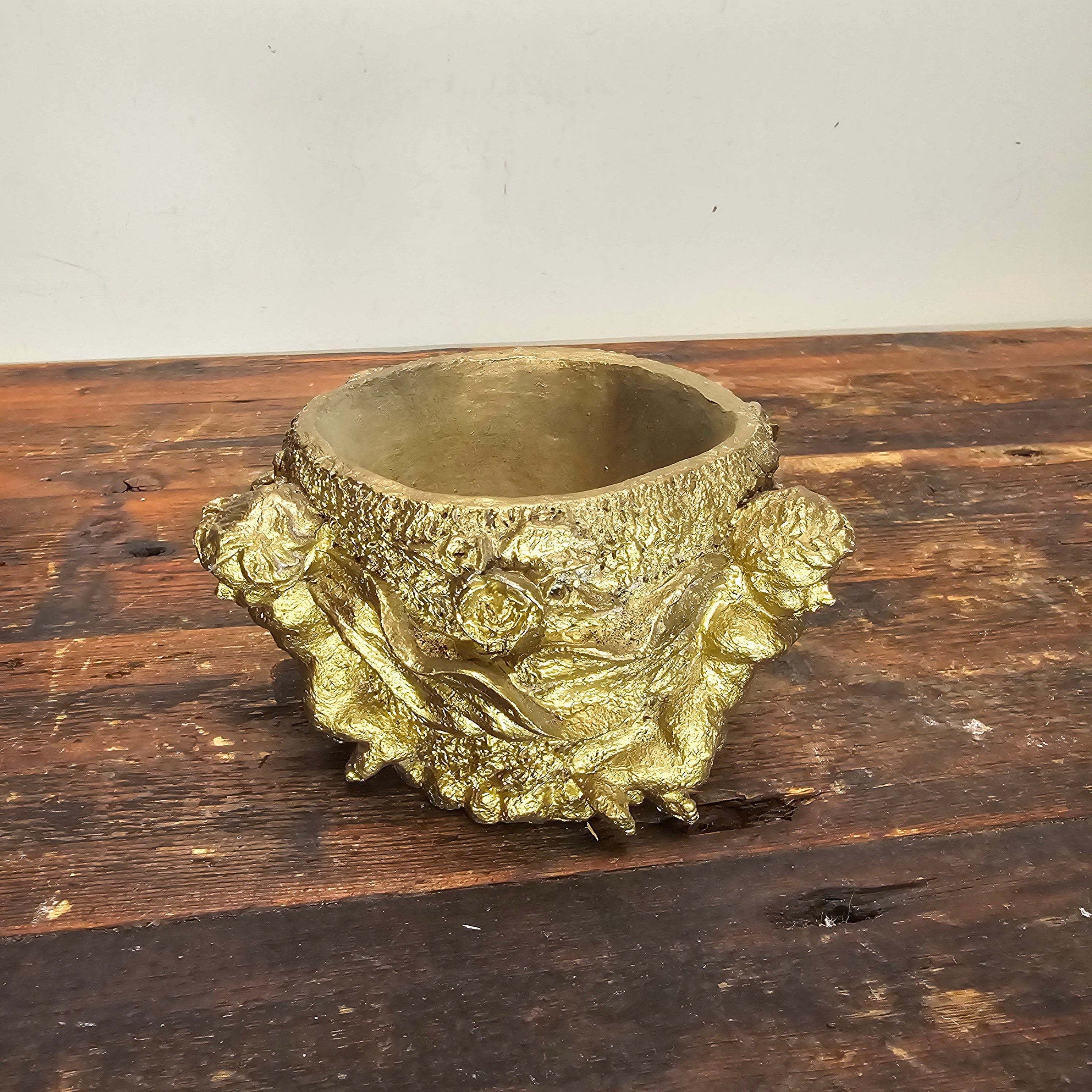 Vintage Gold Cherubs Candle Holder Planter Trinket 7" Dia x 4.5" H