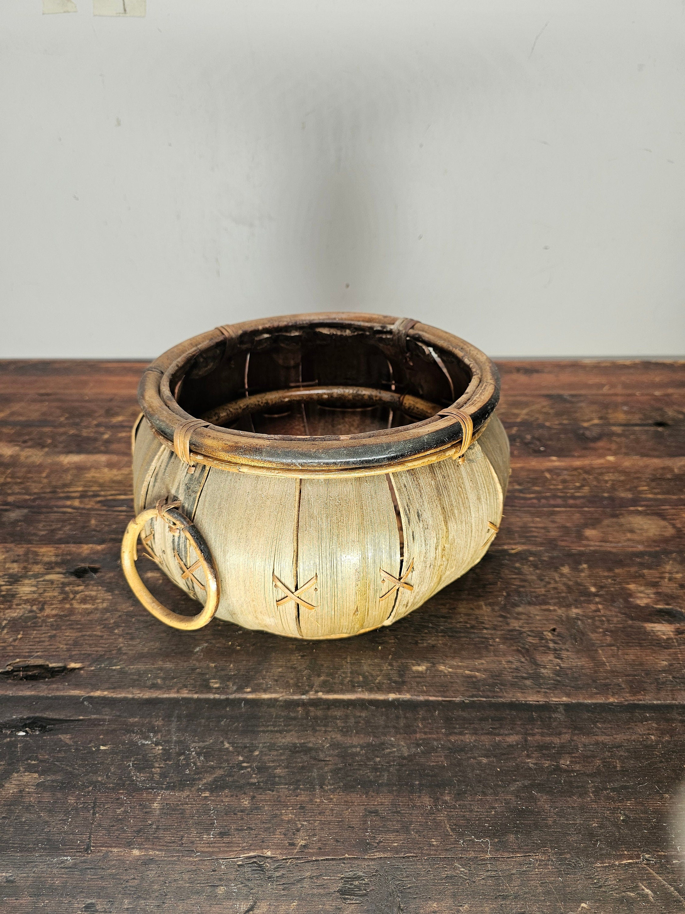 Macrame Wool Yarn Hanging Plant Holder With Ratten Bamboo Planter Boho 68" H