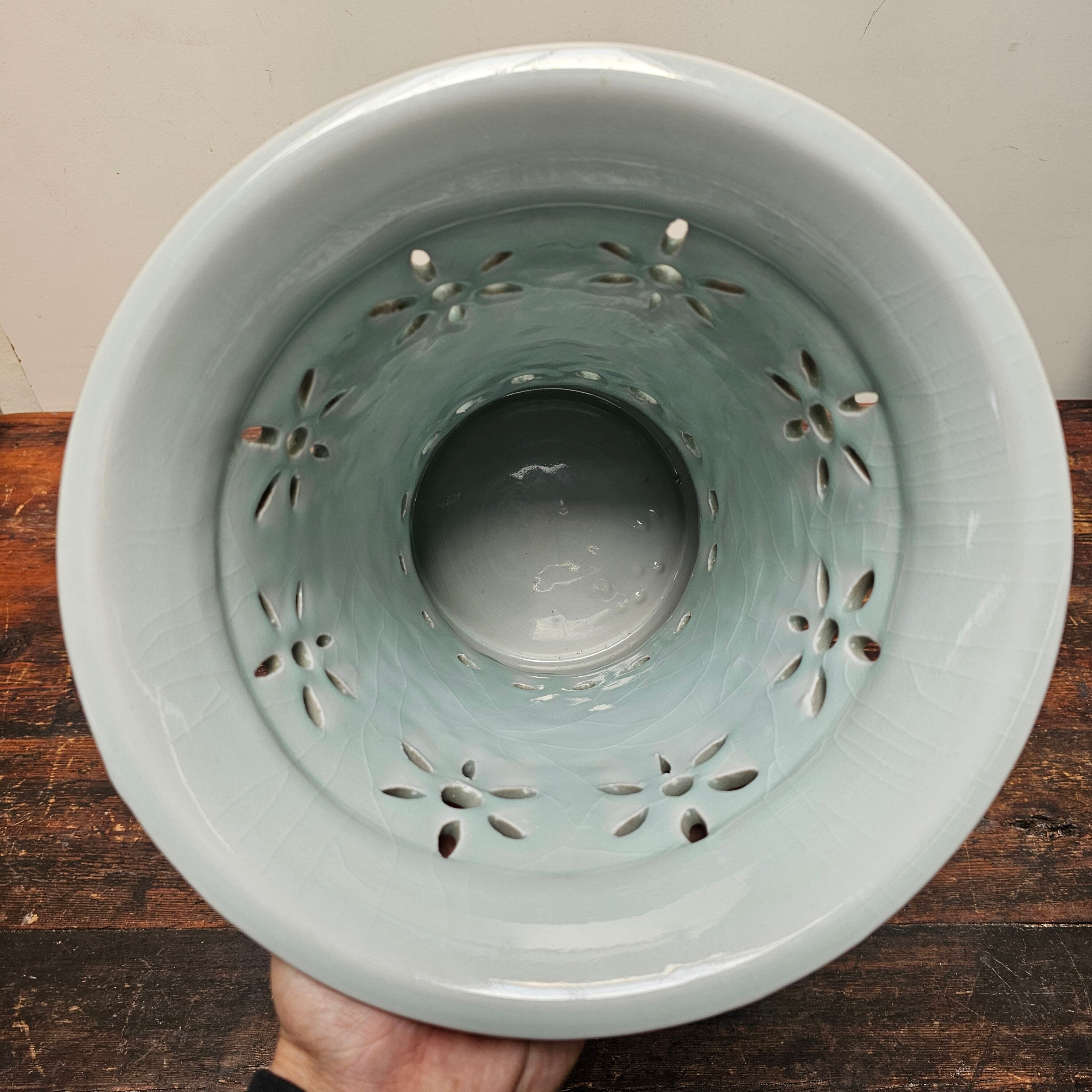 Chinese Gu Beaker Style Celadon Vase Footed Flower Vase 19.75" H