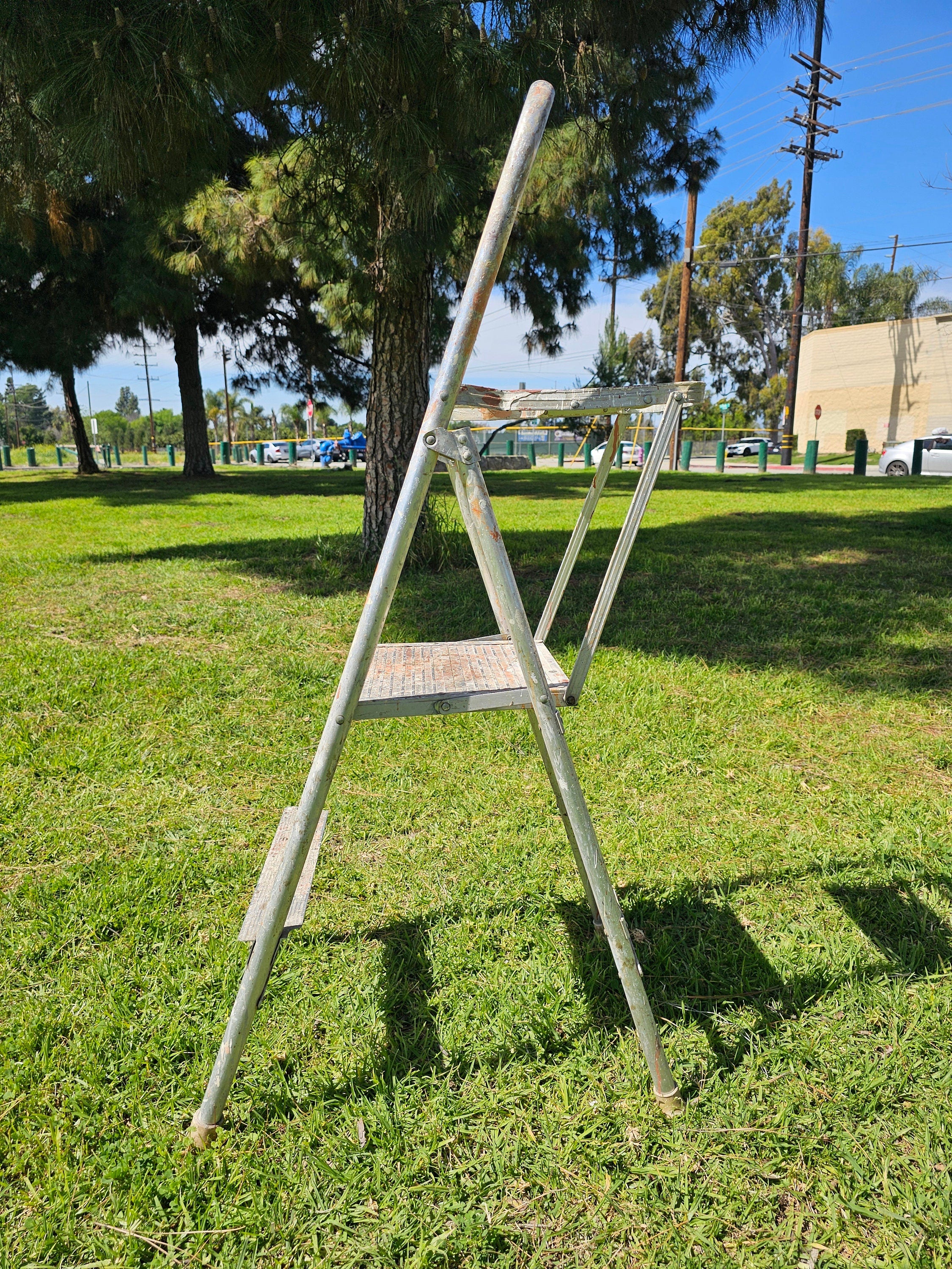 Vintage 2-Step Household Aluminum Ladder Folding 50.5" H