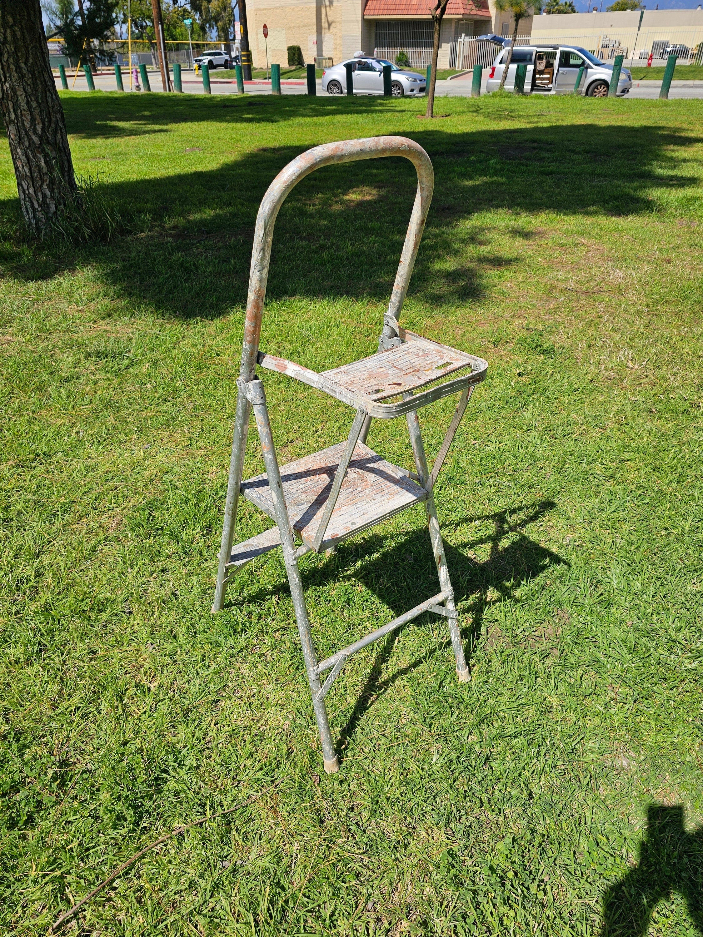 Vintage 2-Step Household Aluminum Ladder Folding 50.5" H