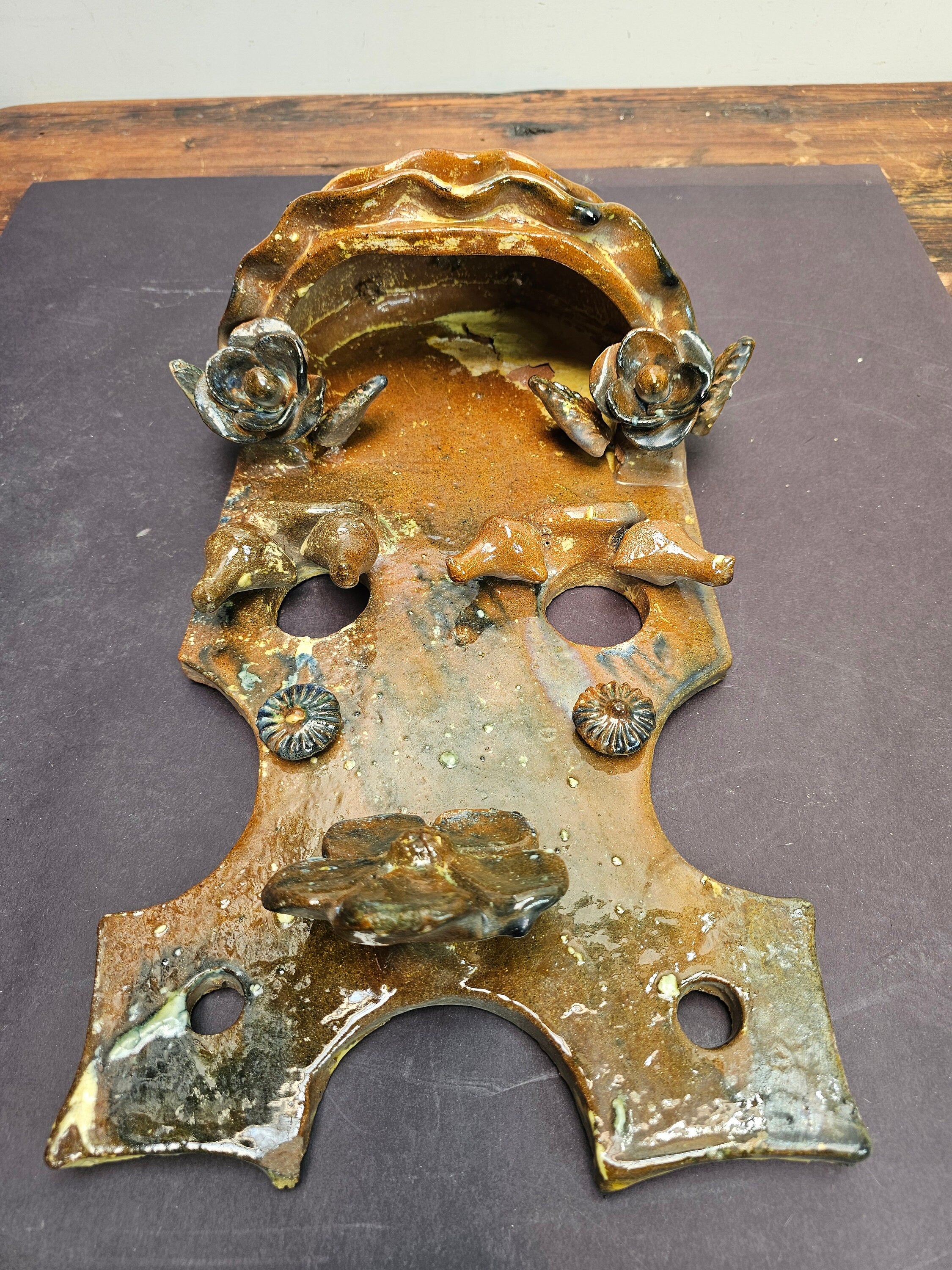 Vintage Mexican Tree of Life Pottery Metepec Wall Planter 16"H x 10"W x 5"D