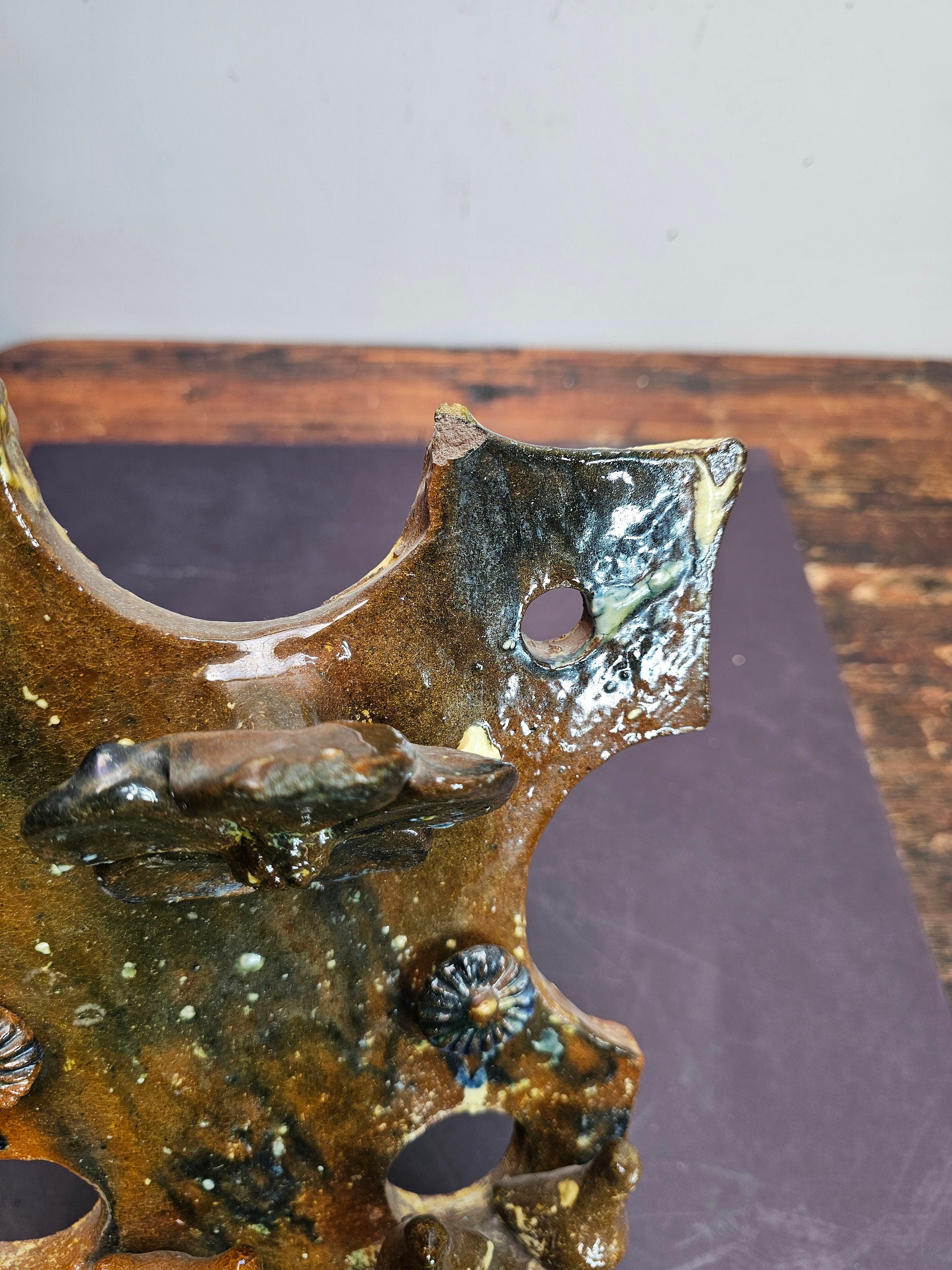 Vintage Mexican Tree of Life Pottery Metepec Wall Planter 16"H x 10"W x 5"D