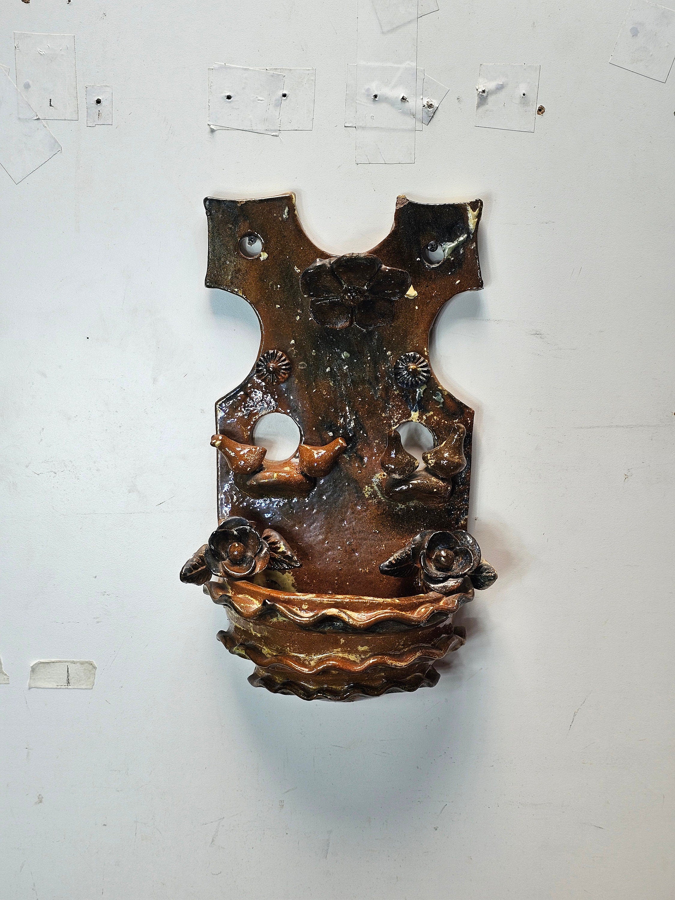 Vintage Mexican Tree of Life Pottery Metepec Wall Planter 16"H x 10"W x 5"D