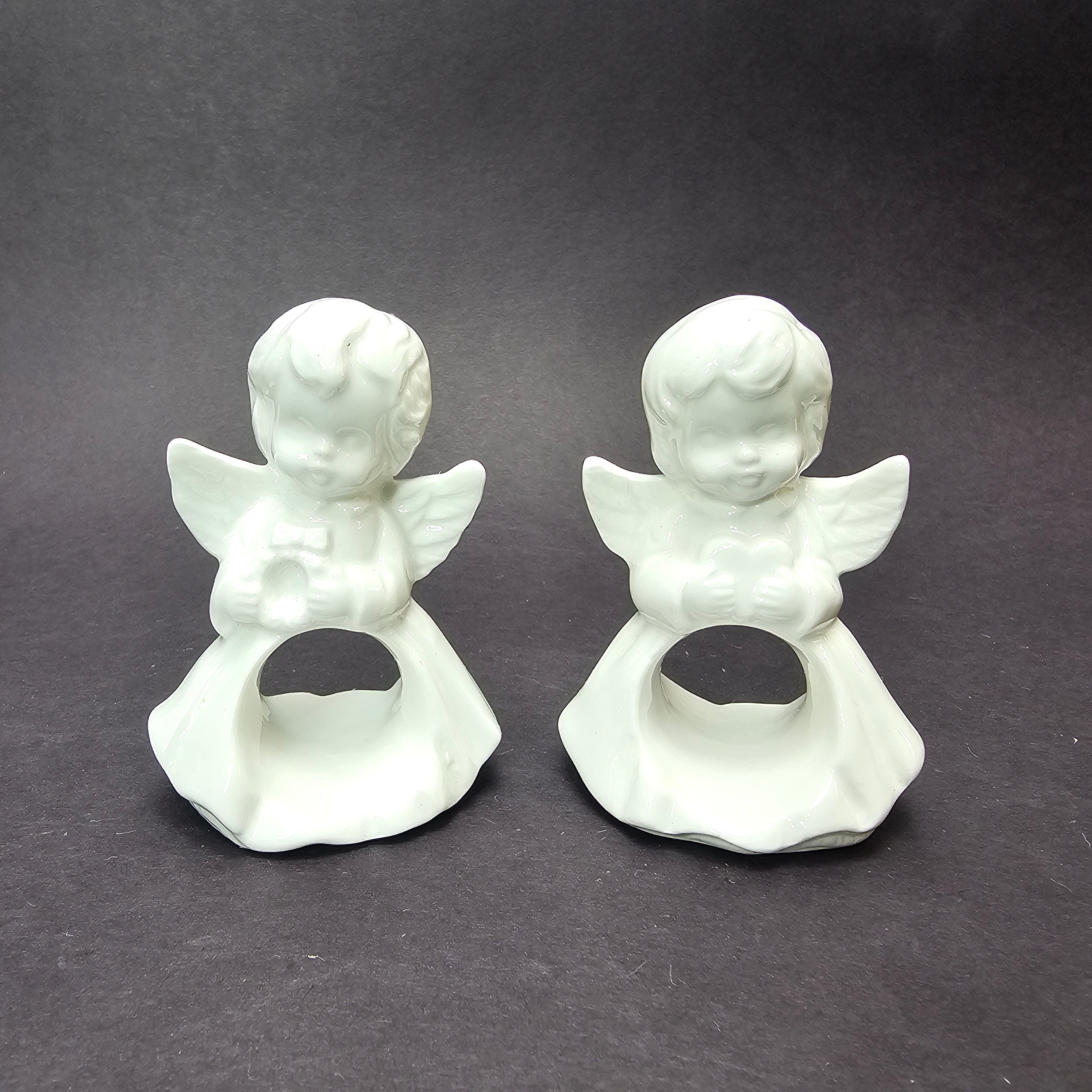 Set of 2 Ceramic Angel Napkin Holders Vintage 3.25" H