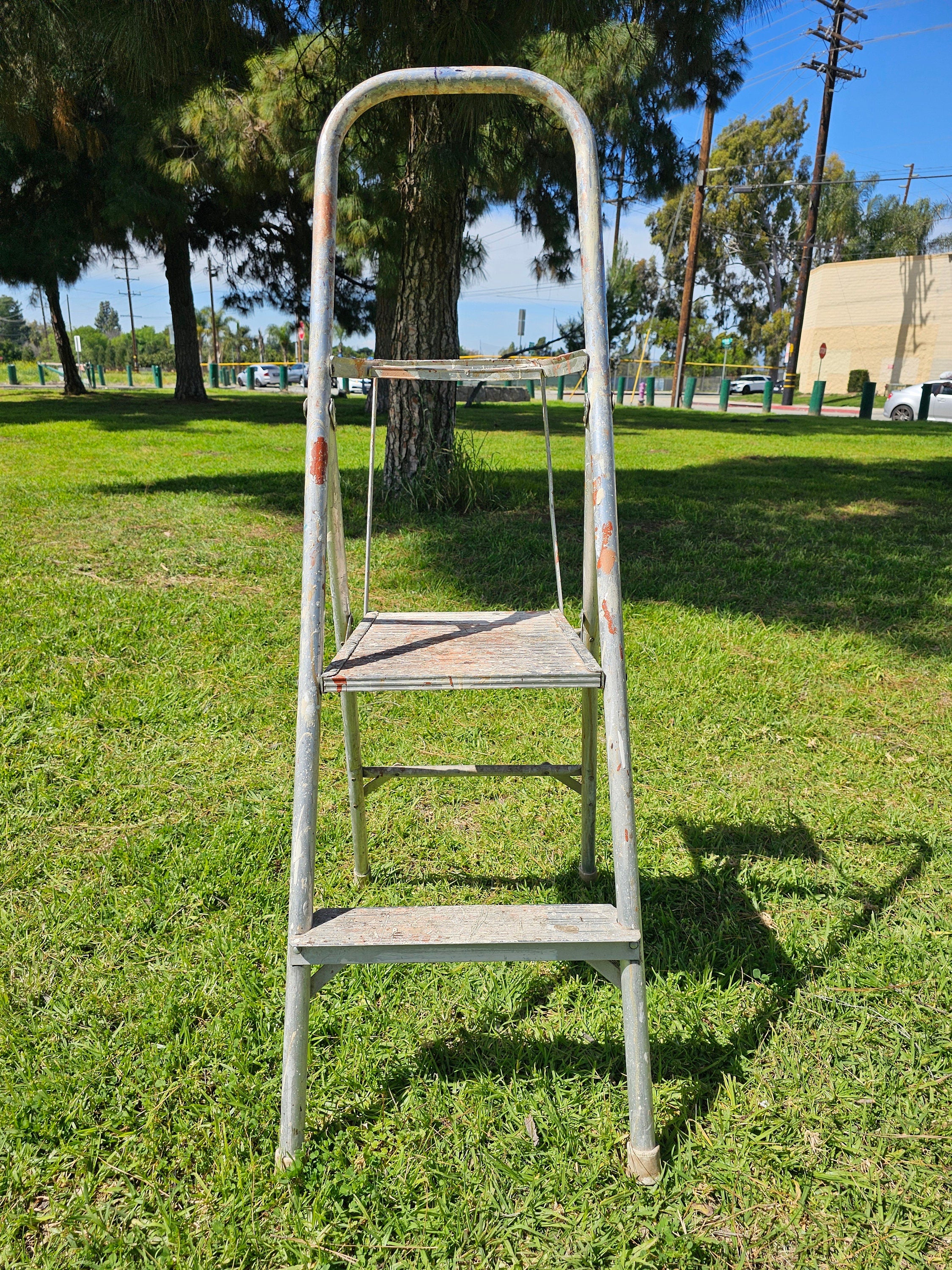 Vintage 2-Step Household Aluminum Ladder Folding 50.5" H