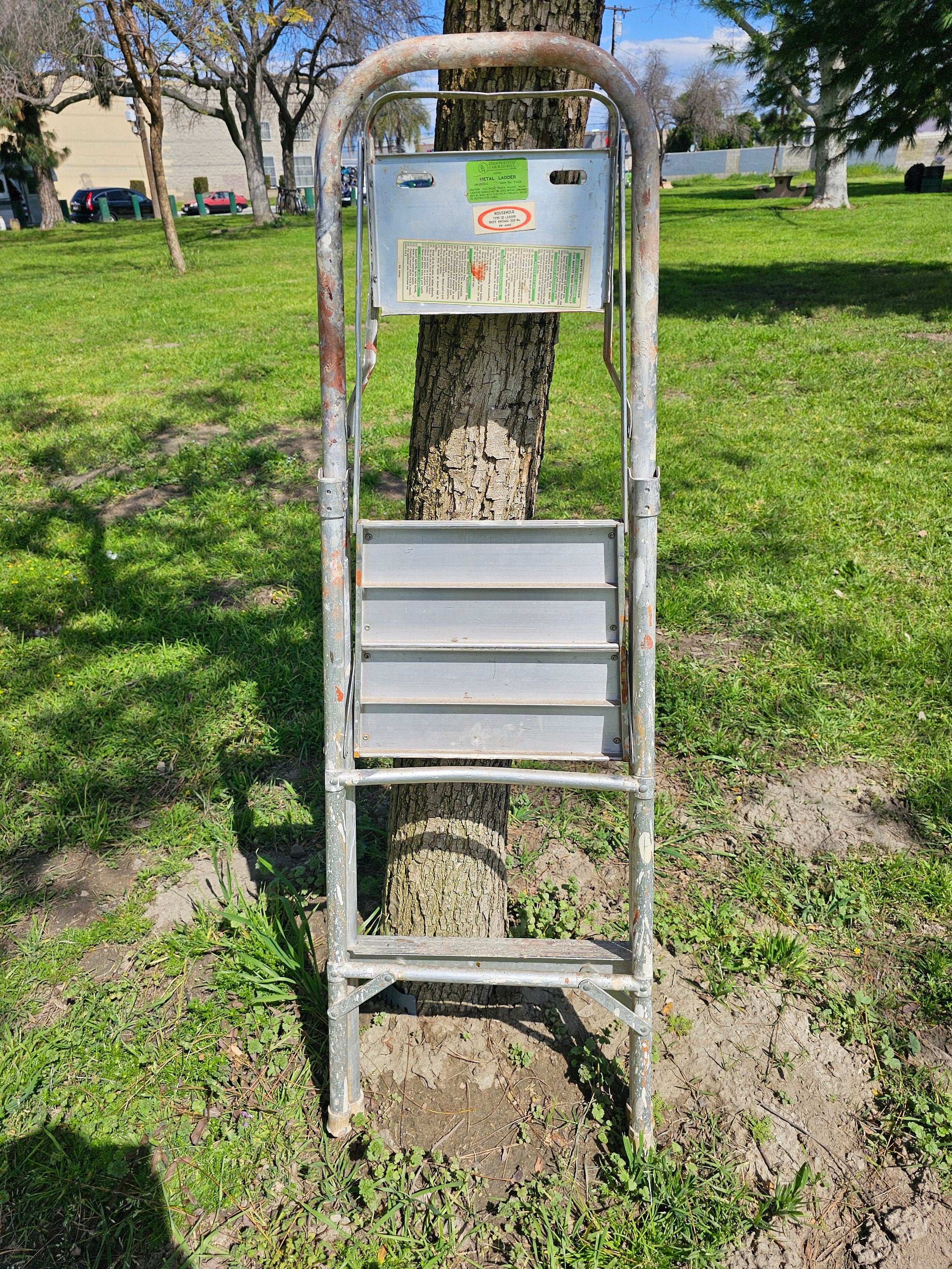 Vintage 2-Step Household Aluminum Ladder Folding 50.5" H
