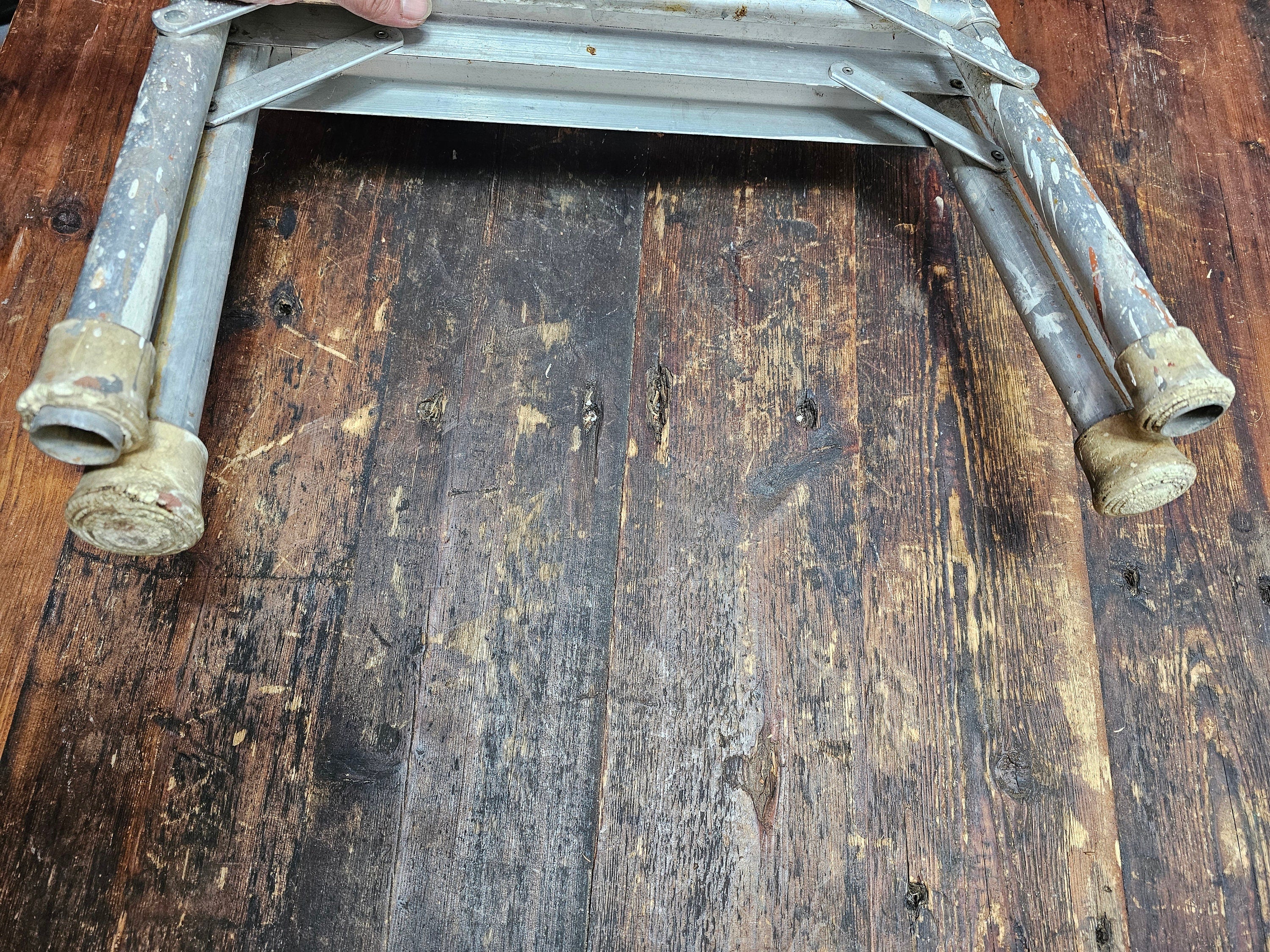 Vintage 2-Step Household Aluminum Ladder Folding 50.5" H